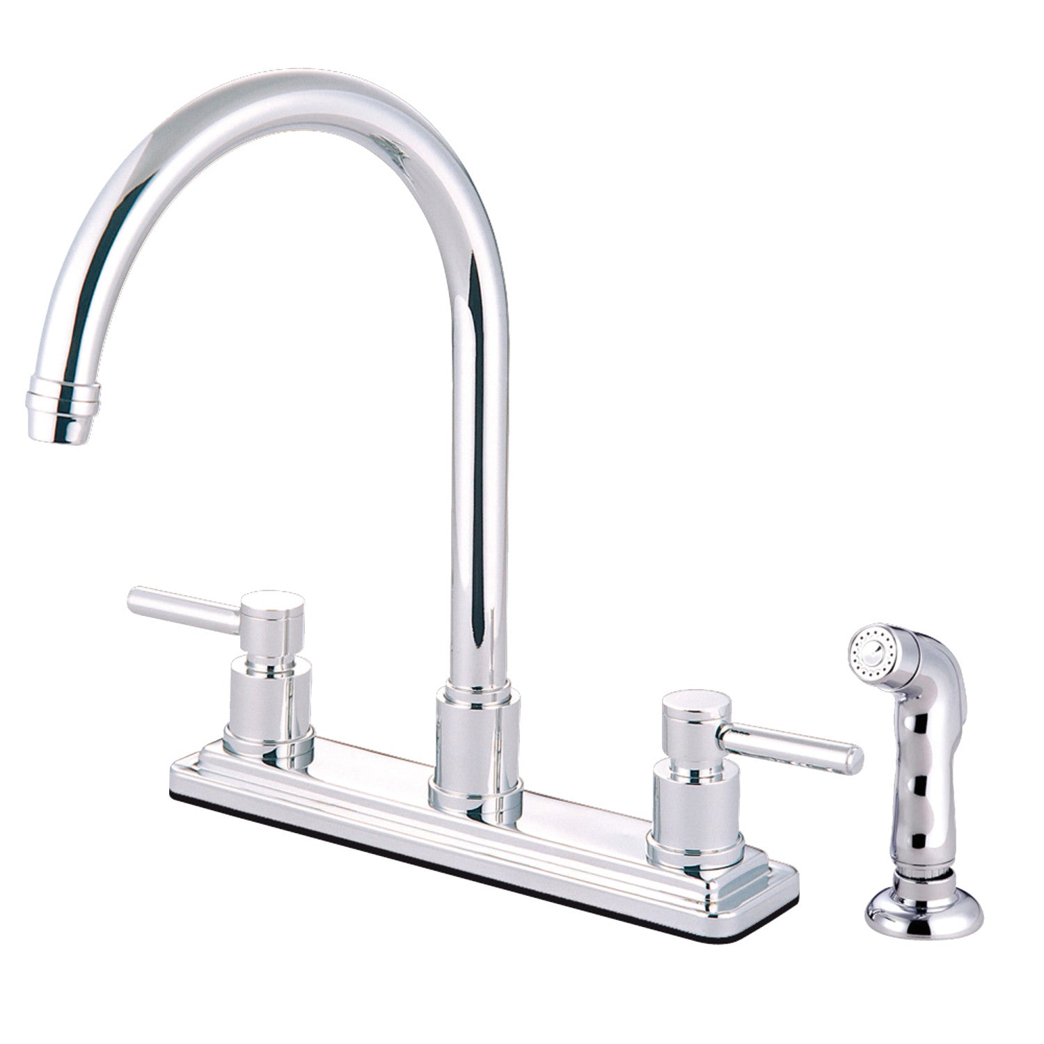 Kingston Sona KS8791DL - Robinet de cuisine central à deux poignées Concord 4 trous 8" avec pulvérisateur latéral, chrome poli