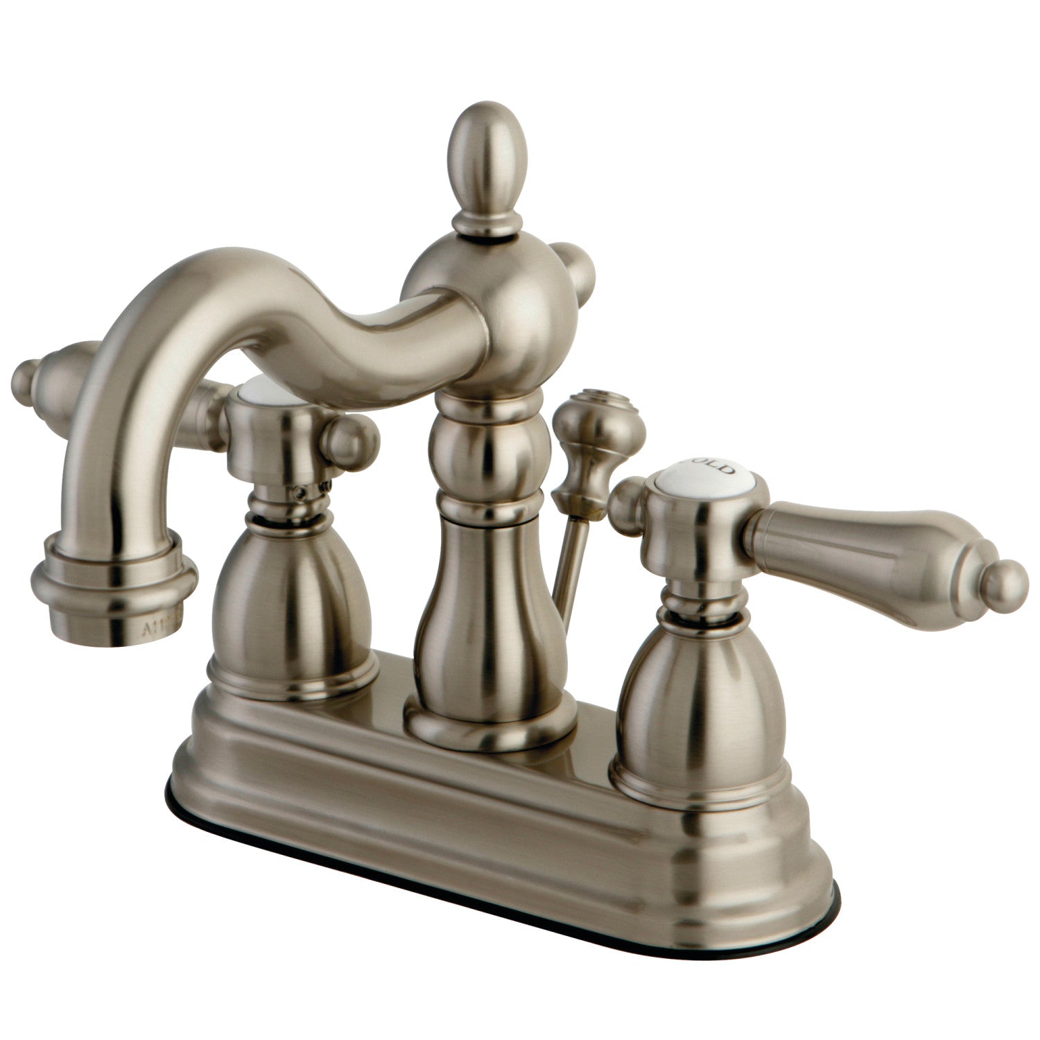 Kingston Heirloom KS1608BAL Double-Handle 3 trous montage sur plage 4-Inch Centerset Robinet de salle de bains avec laiton à tirette, Nickel brossé