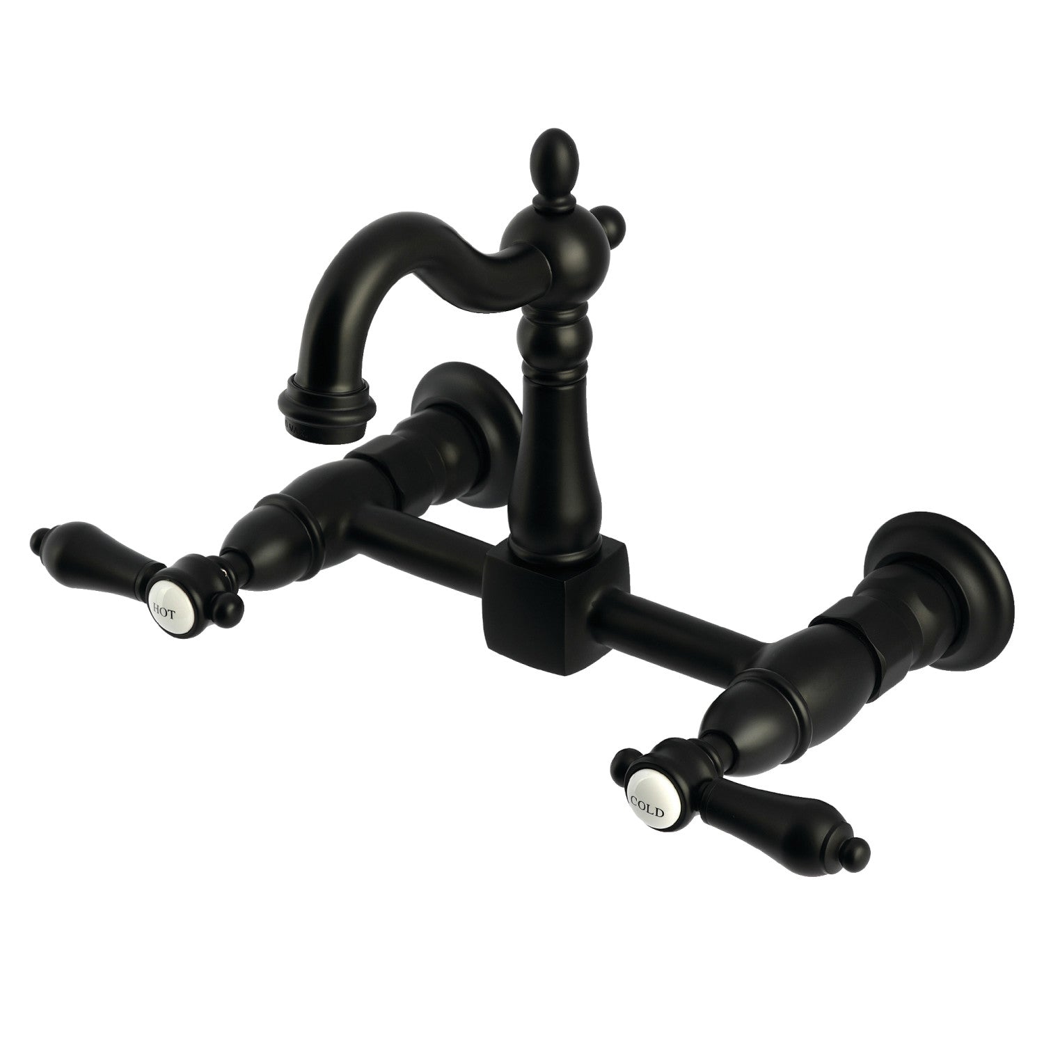 Kingston Heirloom KS2440BAL - Robinet de cuisine à deux poignées 2 trous Wall Mount Bridge, noir mat