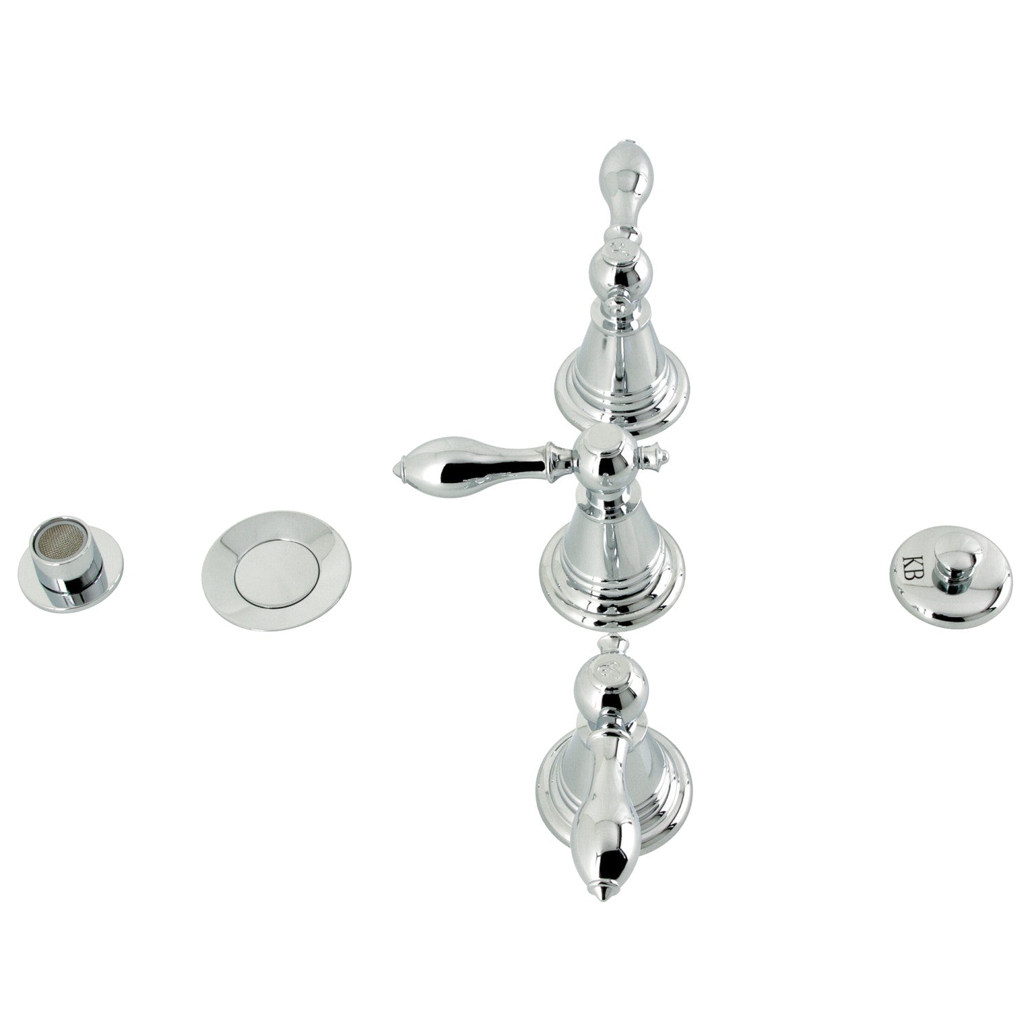 Kingston Heirloom KB321AL - Robinet de bidet vertical victorien à trois poignées avec laiton à tirette, chrome poli