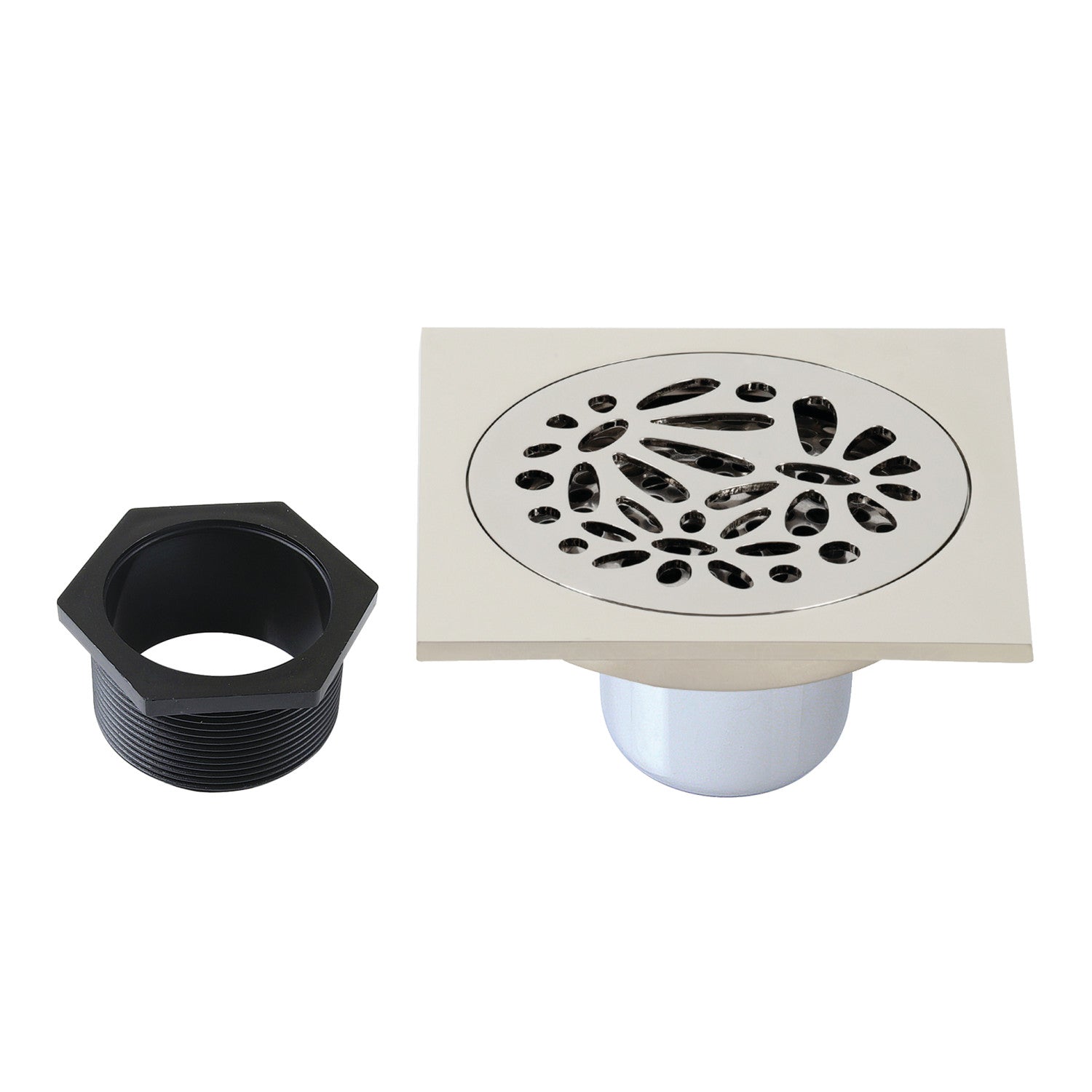 Kingston Watercourse BSF6360PN 4-Inch Brass Square Grid Shower Drain with Hair Strainer, Polished Nickel
