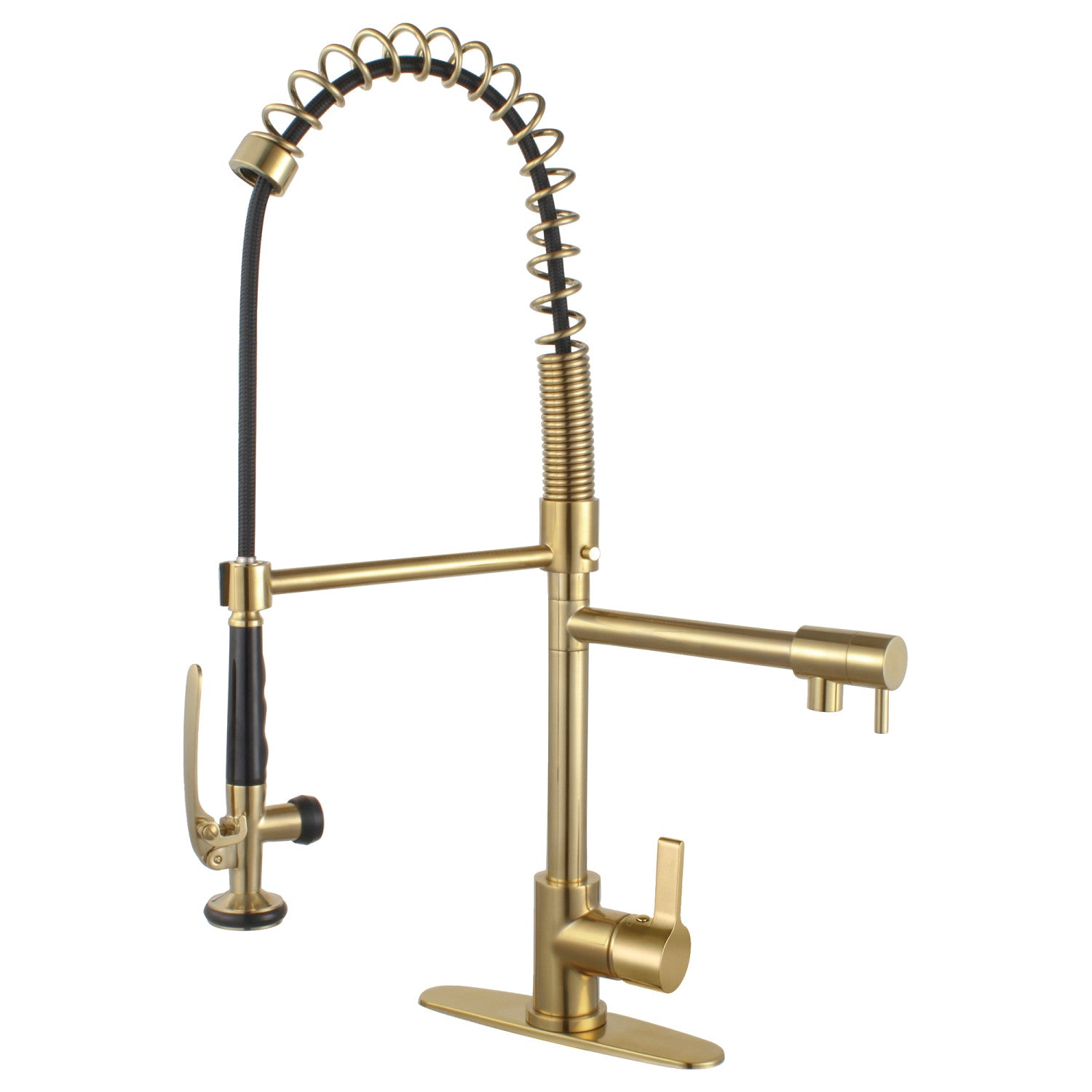 Kingston Sona LS8503CTL - Continental Single-Handle 1-Hole Deck Mount Pre-Rinse Kitchen Faucet, Brushed Brass