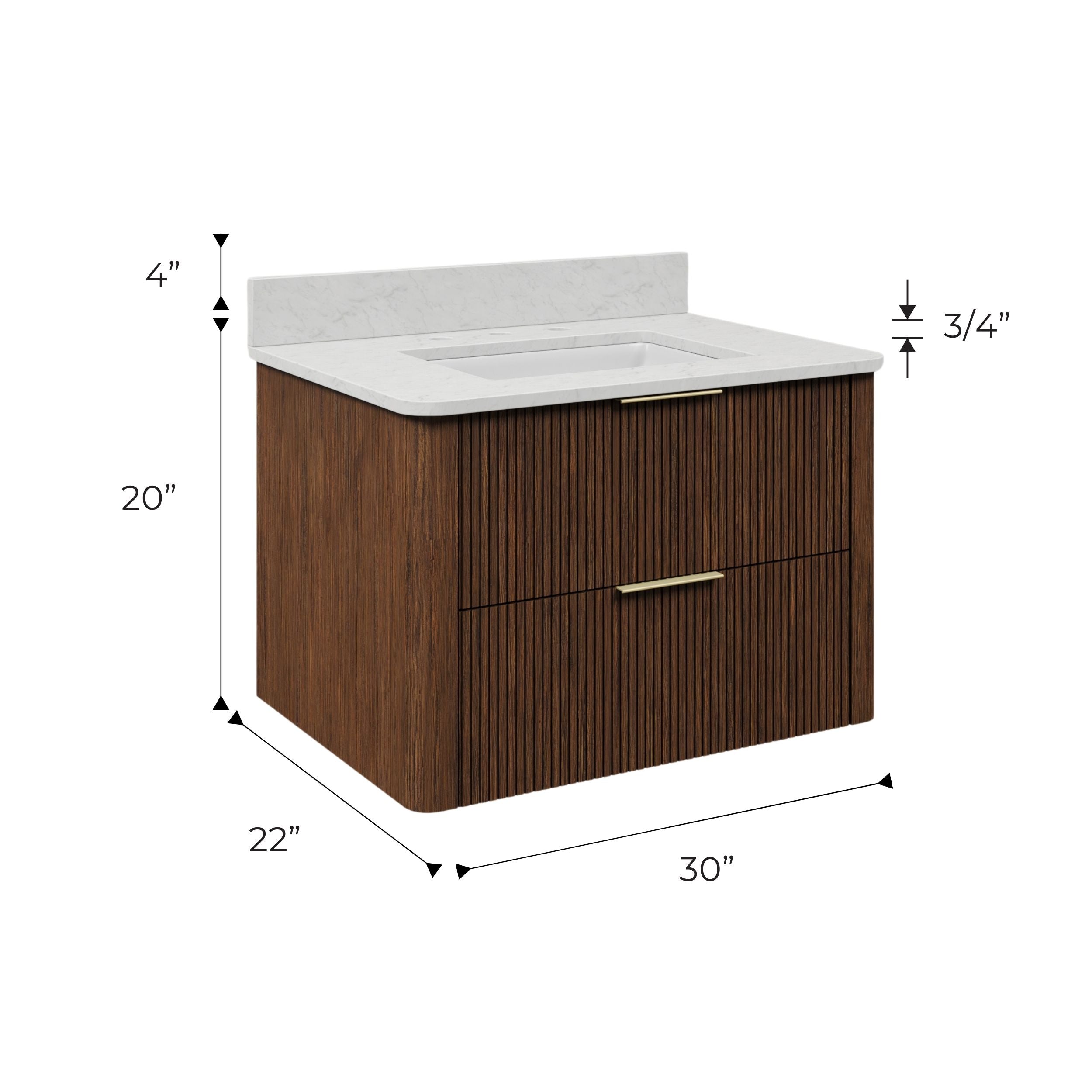 Kingston Luxe EU30EM00TO - 30 in. x 22 in. Bathroom Vanity Single Sink Freestanding with Carrara White Engineered Stone Top, Truffle Oak