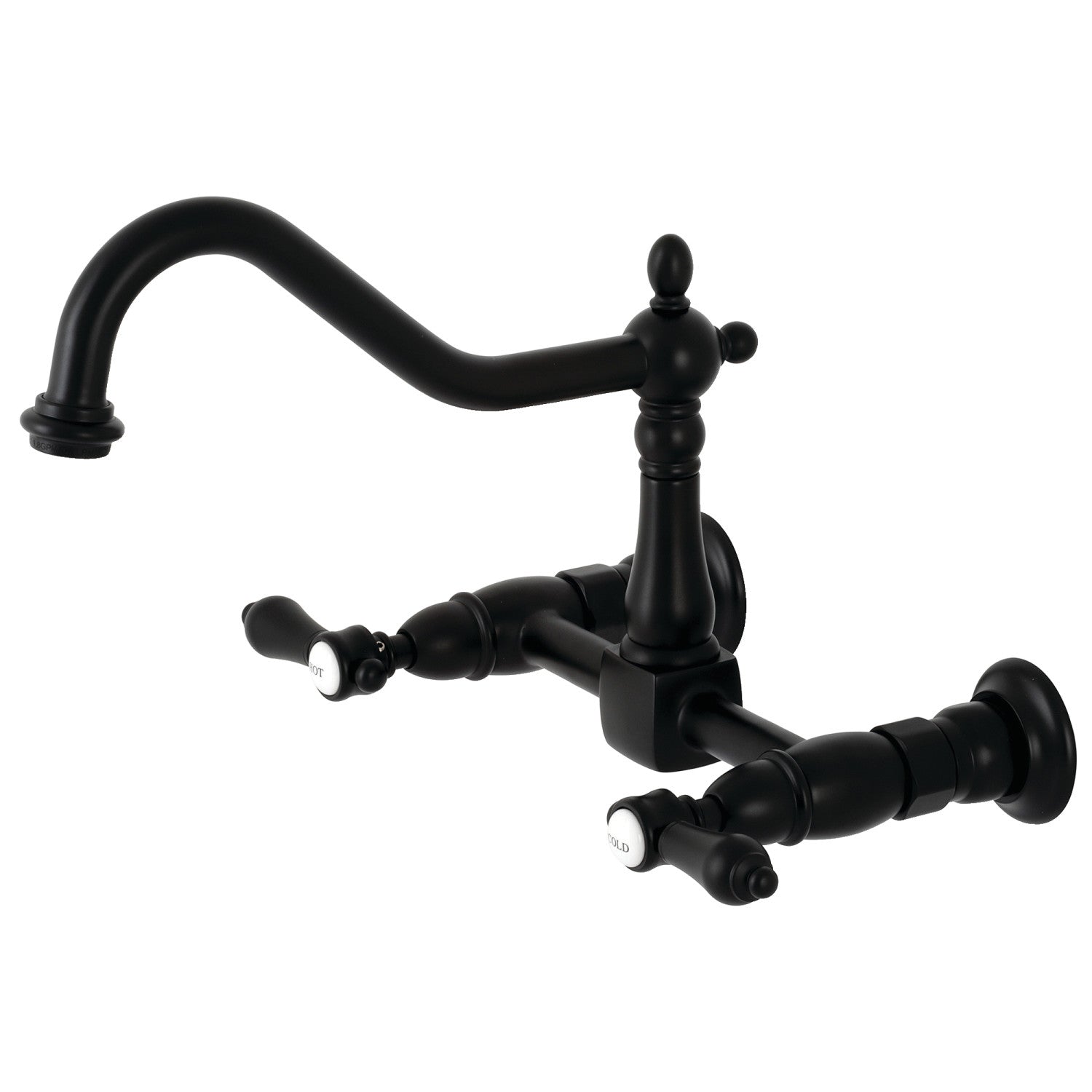 Kingston Heirloom KS1240BAL - Robinet de cuisine à deux poignées 2 trous Wall Mount Bridge, noir mat