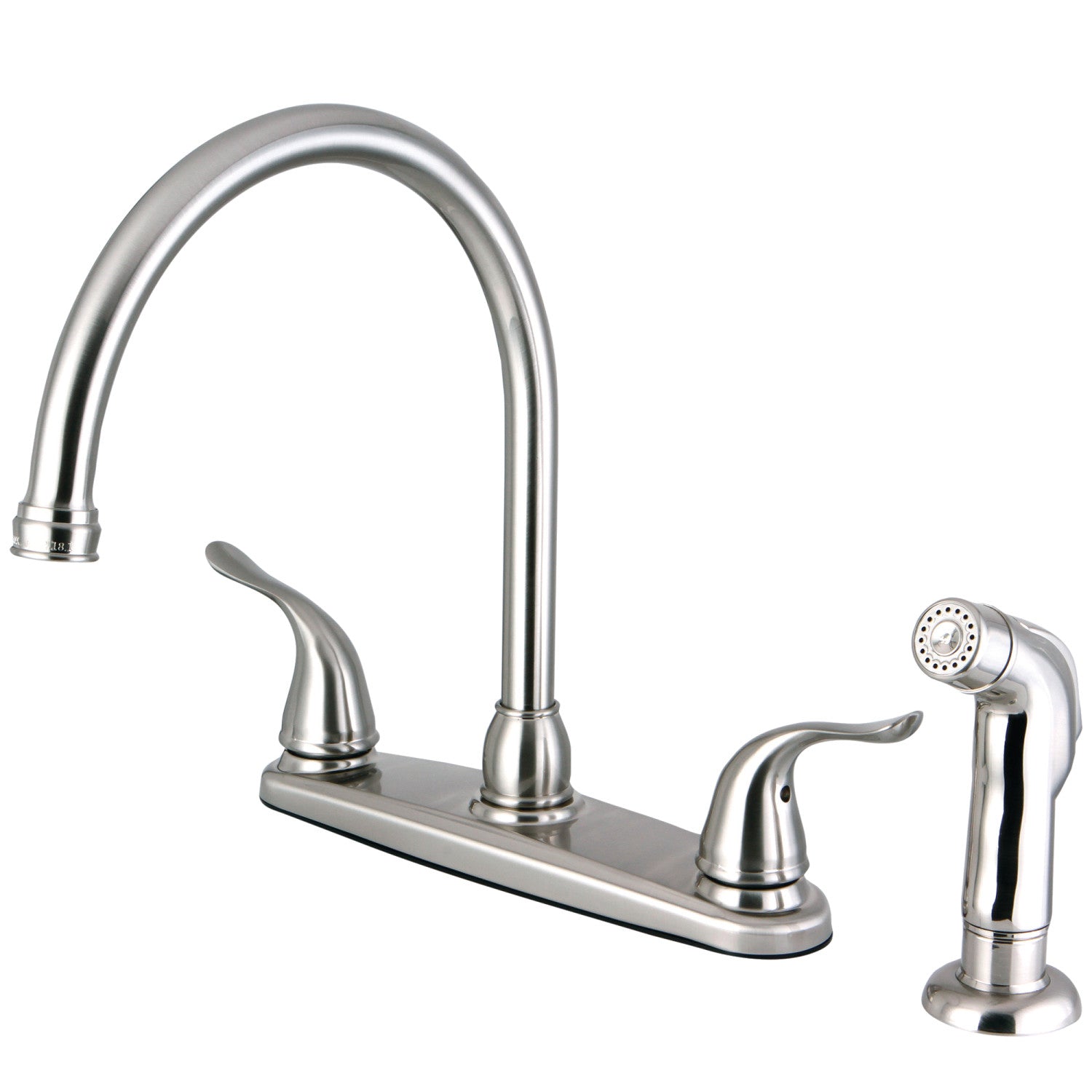 Kingston Tulare FB2798YLSP - Robinet de cuisine à deux poignées Yosemite 4 trous 8" avec pulvérisateur latéral, nickel brossé