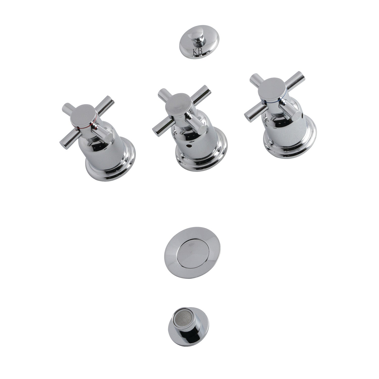 Kingston Sona KB6321DX - Robinet de bidet vertical à trois poignées Concord avec laiton à tirette, chrome poli