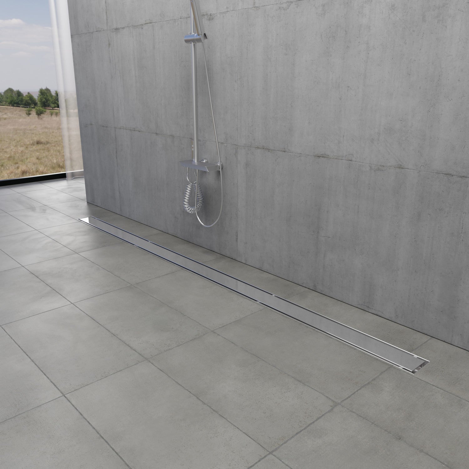 Kingston Watercourse BSF6021 60-Inch Stainless Steel Linear Shower Drain with Reversible Tile Insert and Flat Grate, Polished Chrome