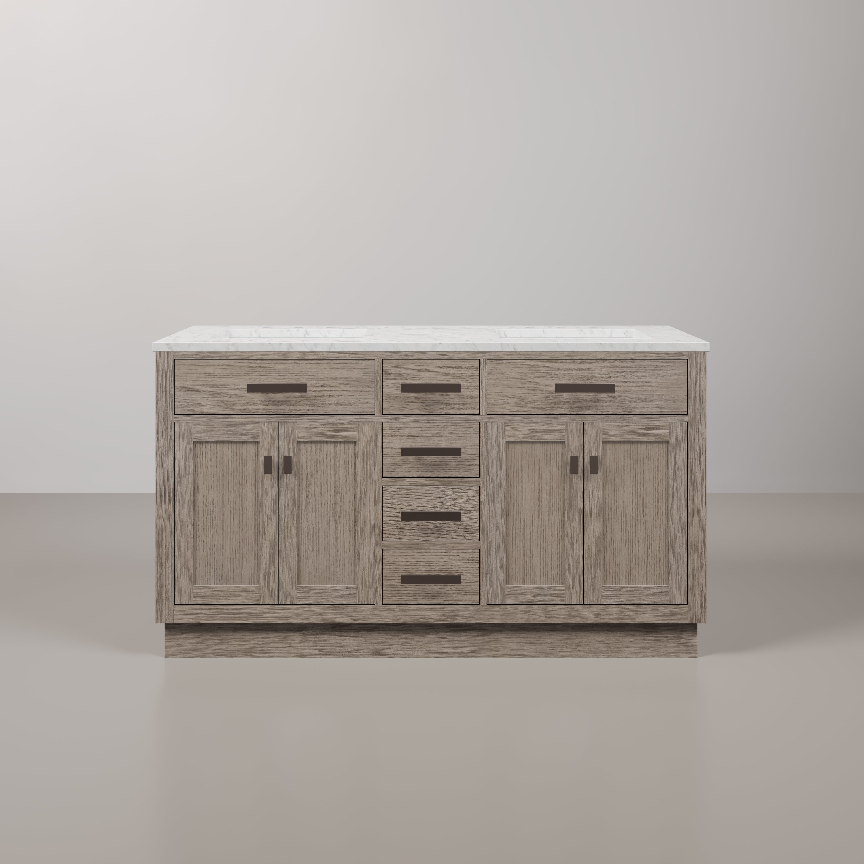 Kingston Luxe CH60CW03GK - 60 in. x 21.5 in. Bathroom Vanity Marble Top and White Basin, Grey Oak