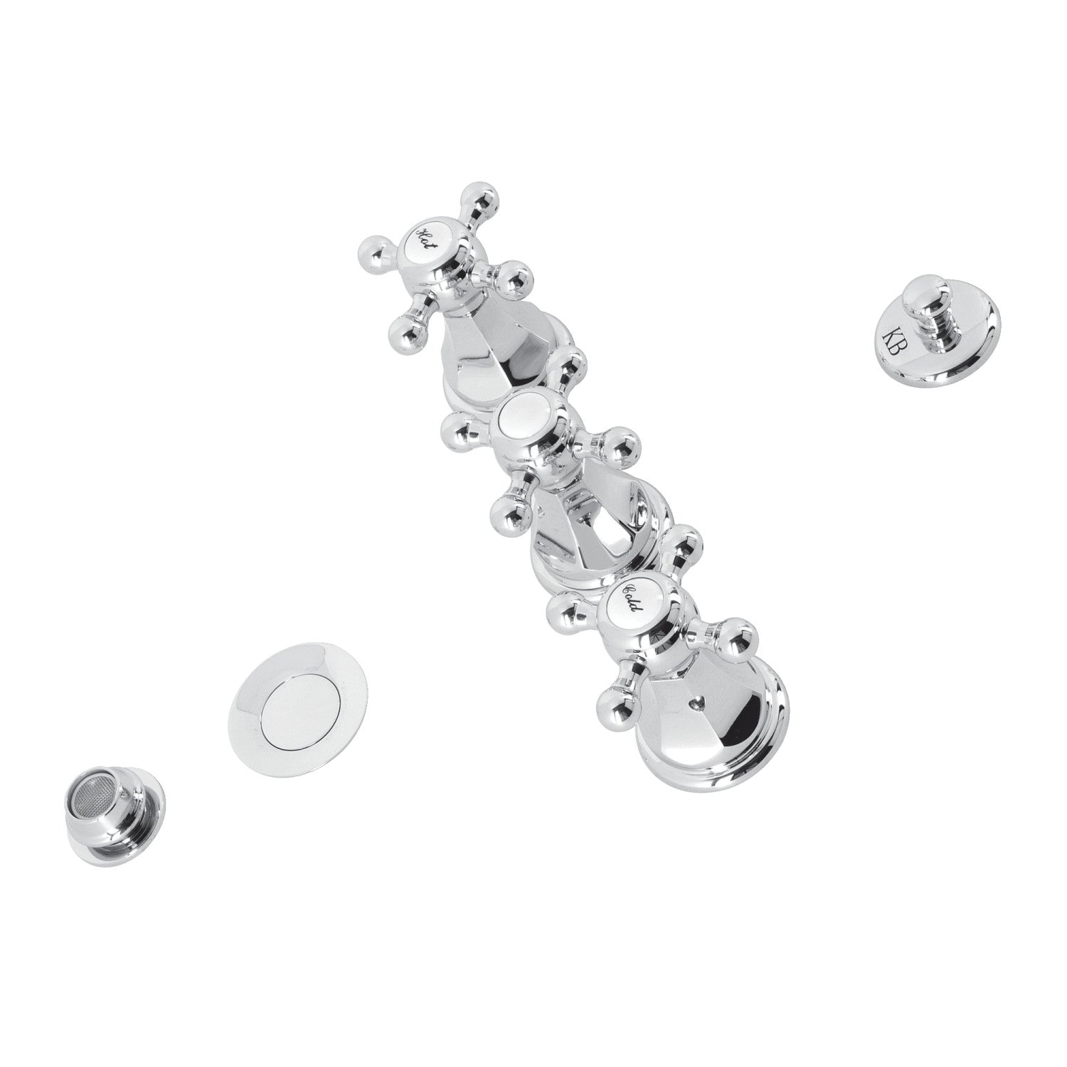 Kingston Heirloom KB4321BX - Robinet de bidet de pont métropolitain à trois poignées avec laiton à tirette, chrome poli