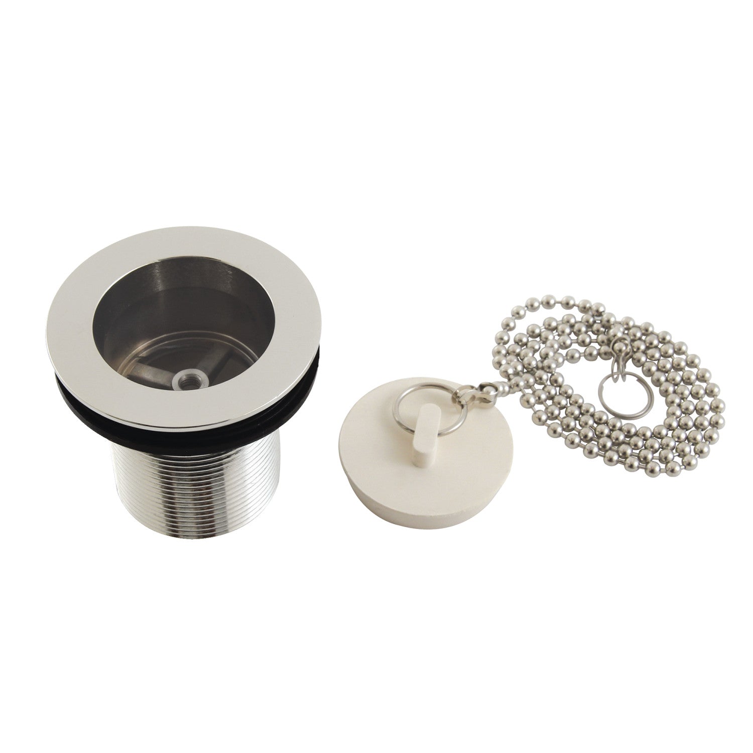 Kingston Heirloom DSP20PN - Made To Match 1-1/2-Inch Chain and Stopper Tub Drain with 2-Inch Body Thread, Polished Nickel