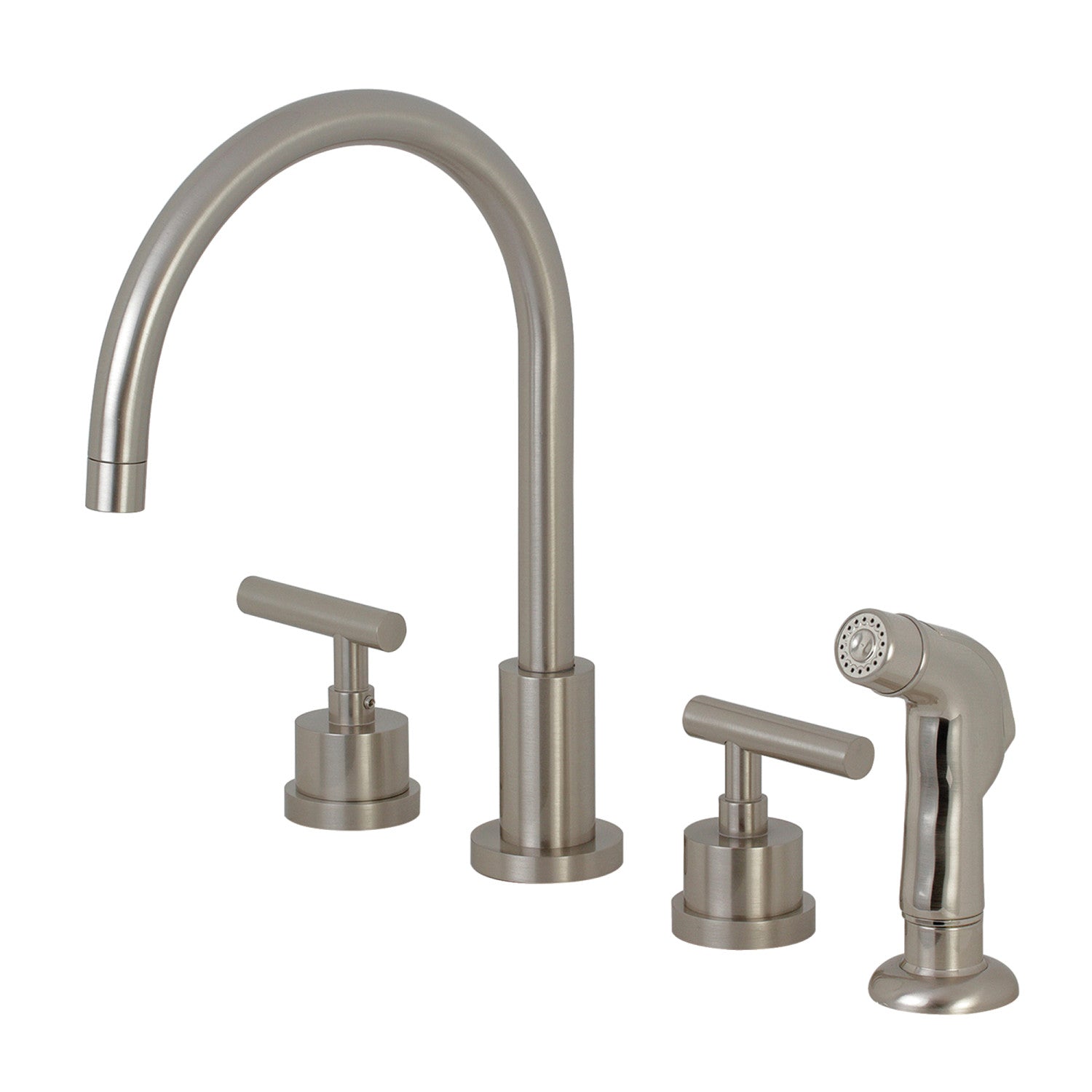 Kingston Sona KS8728CML - Robinet de cuisine à double poignée 4 trous avec pulvérisateur en plastique, nickel brossé