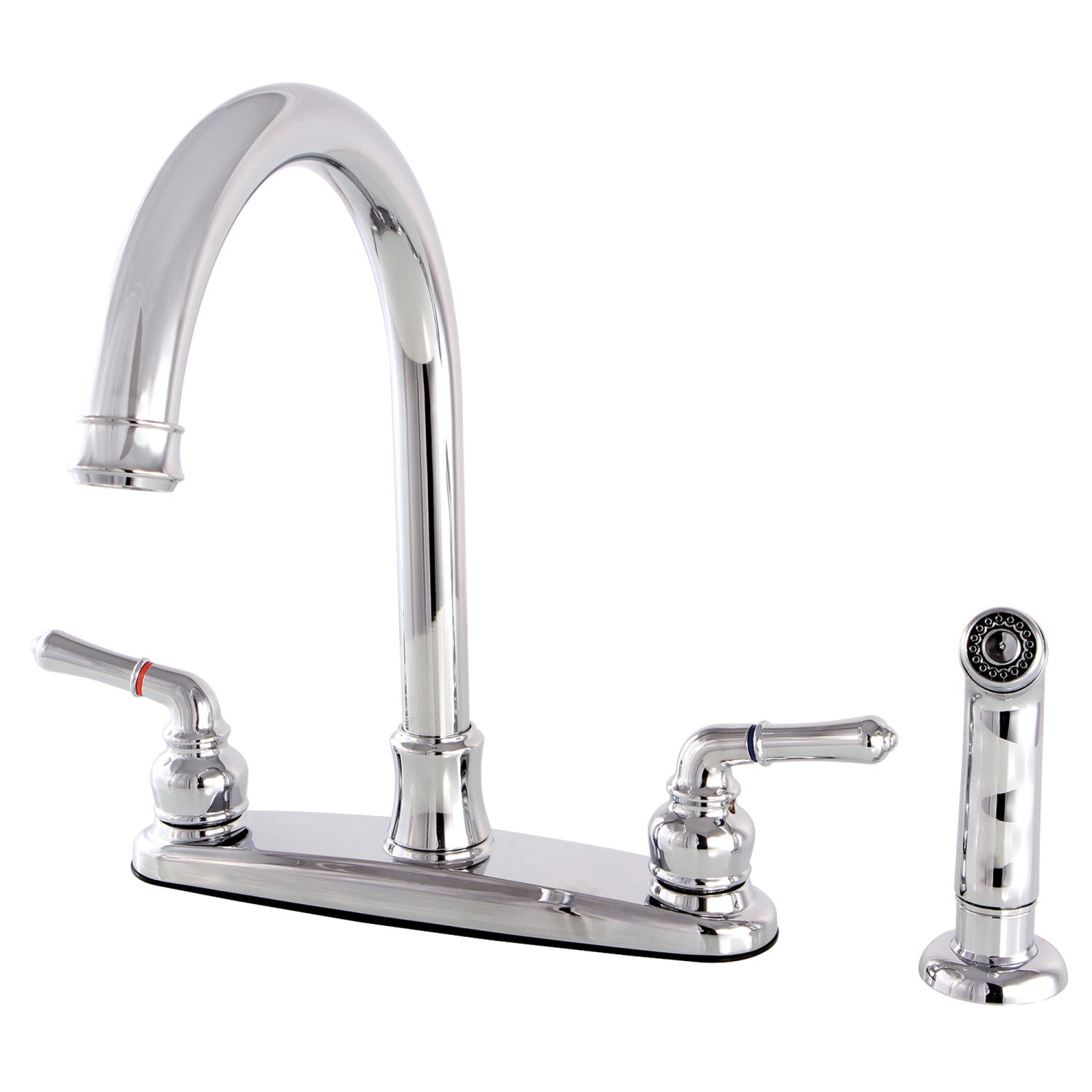 Kingston Tulare FB7791NMLSP - Robinet de cuisine à deux poignées 4 trous 8" avec pulvérisateur latéral, chrome poli