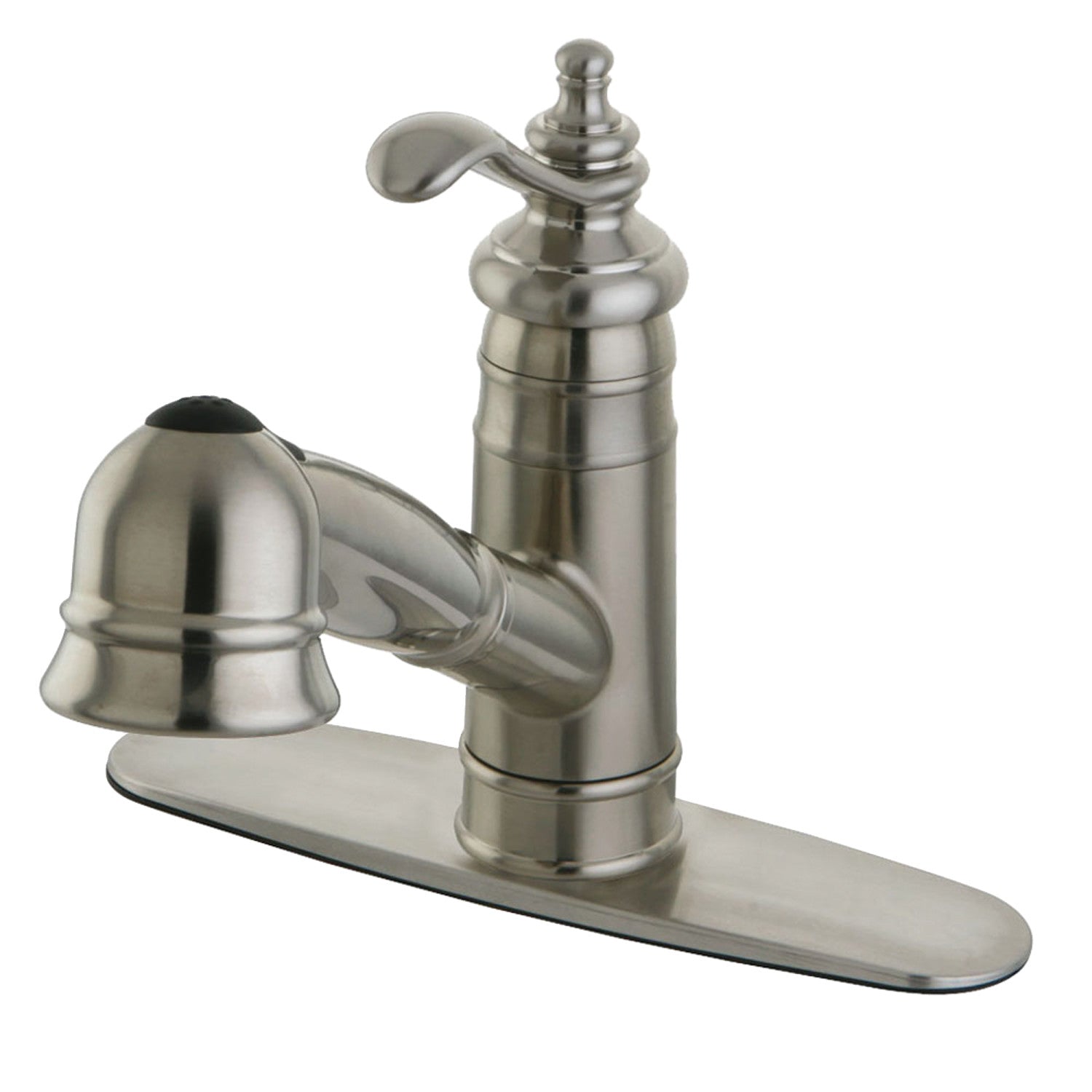 Kingston Heirloom GSC7578TL - Templeton à poignée unique 1-or-3 Trou Deck Mont Tirer-Out Pulvérisateur Robinet de cuisine, Nickel brossé