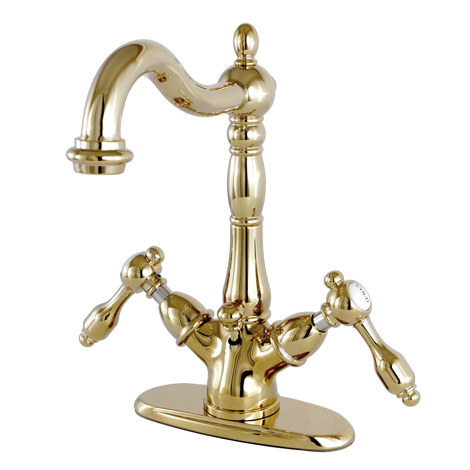 Kingston Heirloom KS1432TAL - Tudor Double-Handle 1-or-3 Trou montage sur plage 4-Inch Centerset Robinet de salle de bains avec laiton à tirette, laiton poli