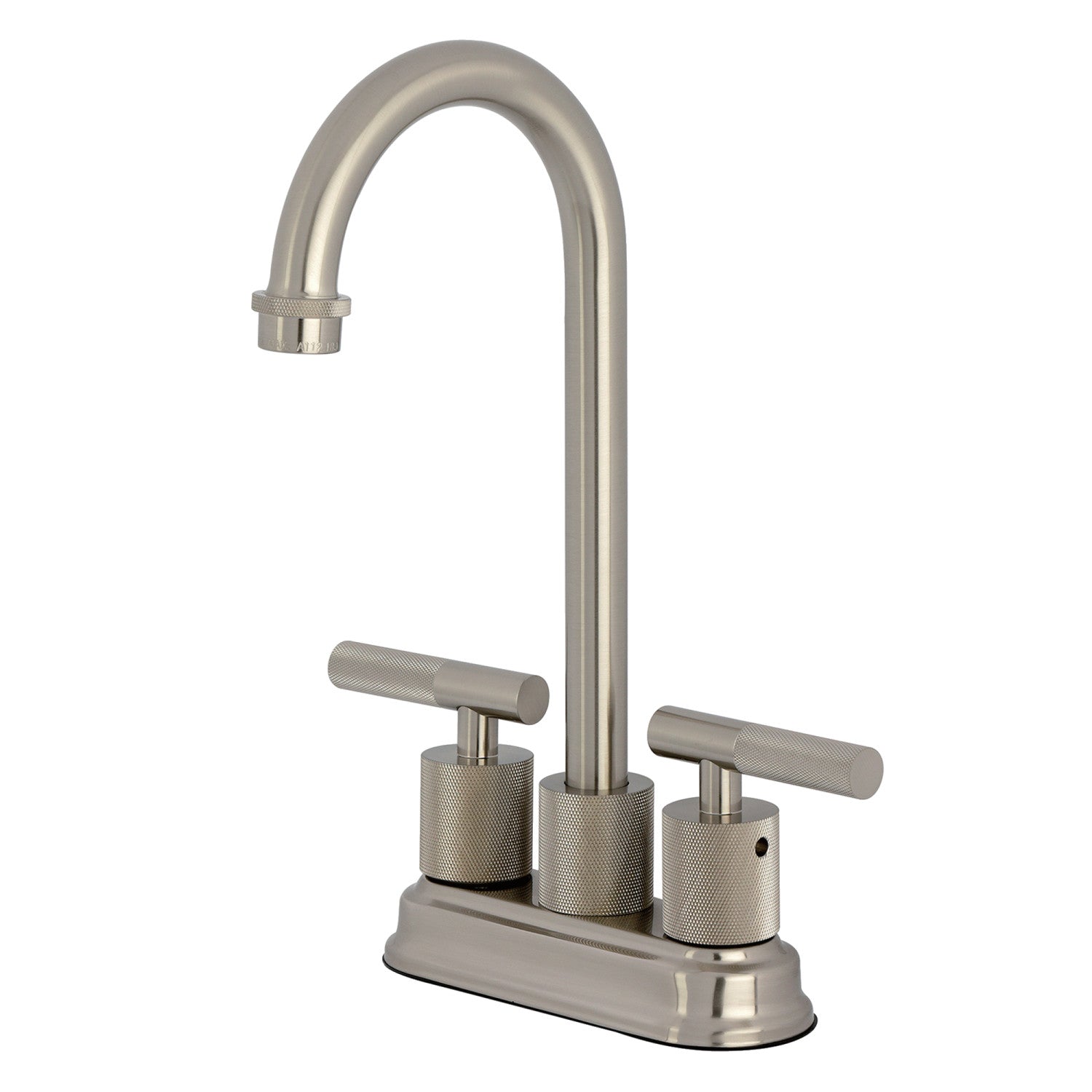 Kingston Tulare KB5498KNL - Robinet de bar à deux poignées convergent 2 trous avec poignée moletée, nickel brossé