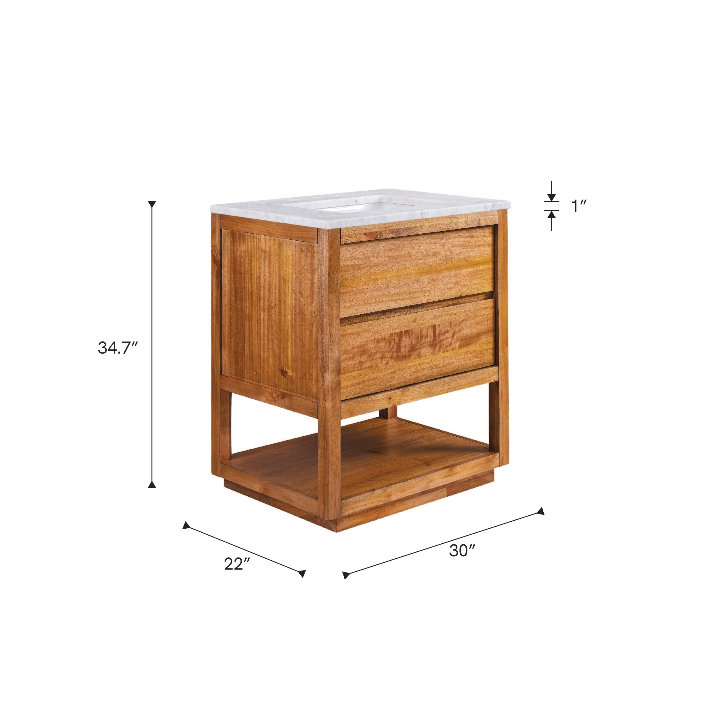 Kingston Luxe OA30CW00MW - 30 in. x 22 in. Bathroom Vanity Single Sink with White Marble Top and White Basin, Mango Wood