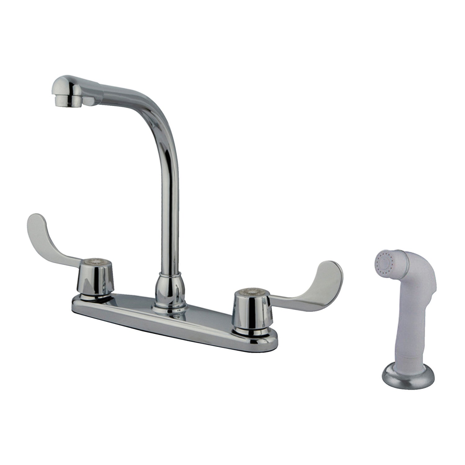 Kingston Tulare KB762 - Robinet de cuisine à deux poignées Magellan 4 trous 8" avec pulvérisateur latéral, chrome poli