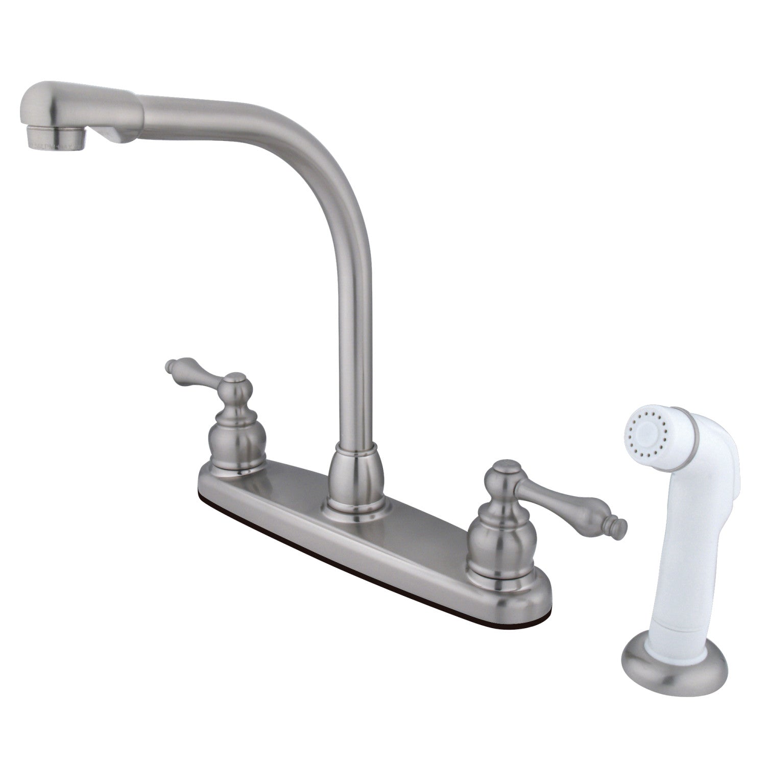 Kingston Tulare KB718AL - Victorian à deux poignées 4 trous 8" Centerset Robinet de cuisine avec pulvérisateur latéral, nickel brossé