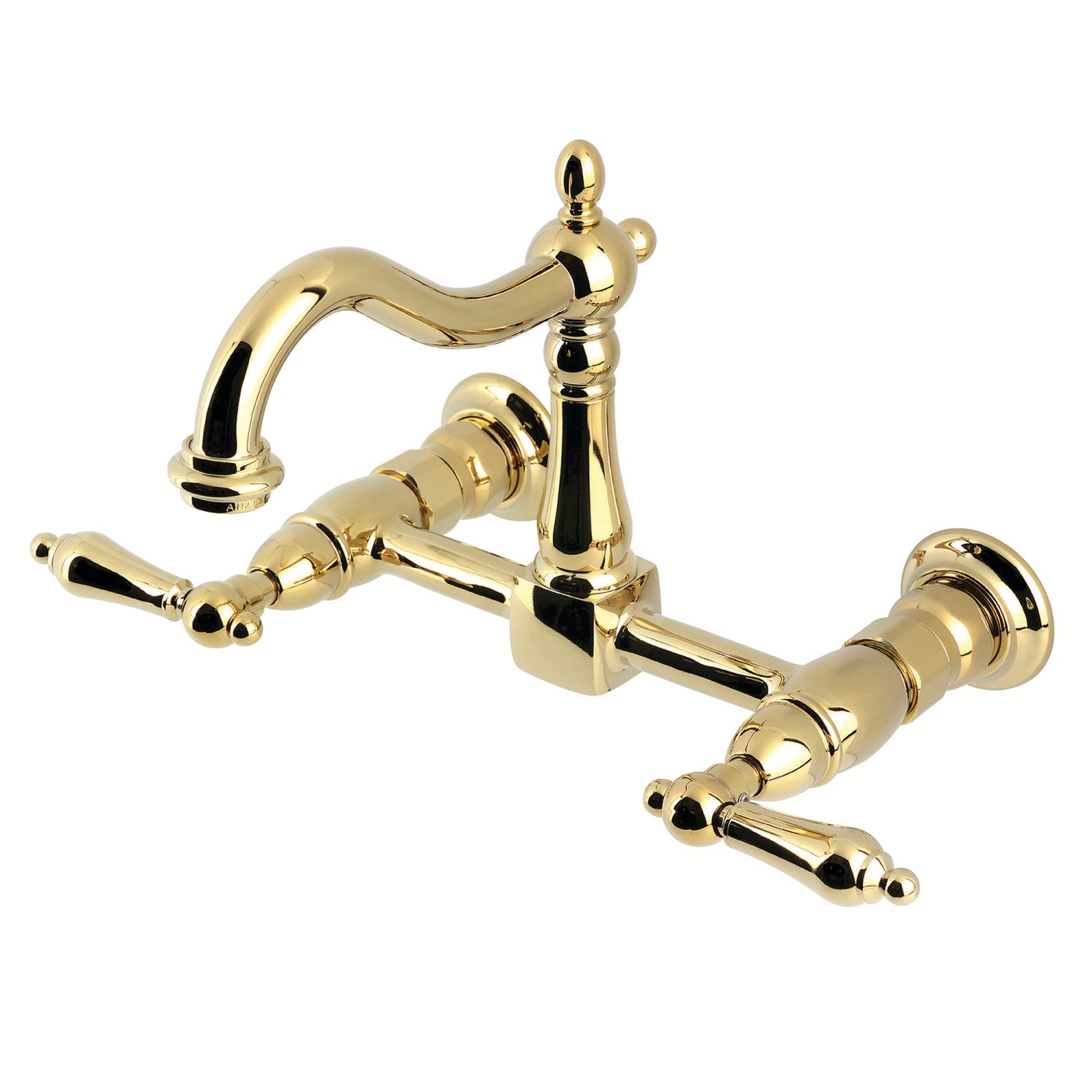 Kingston Heirloom KS1262AL - Robinet de cuisine à deux poignées Heritage 2 trous Wall Mount Bridge, laiton poli