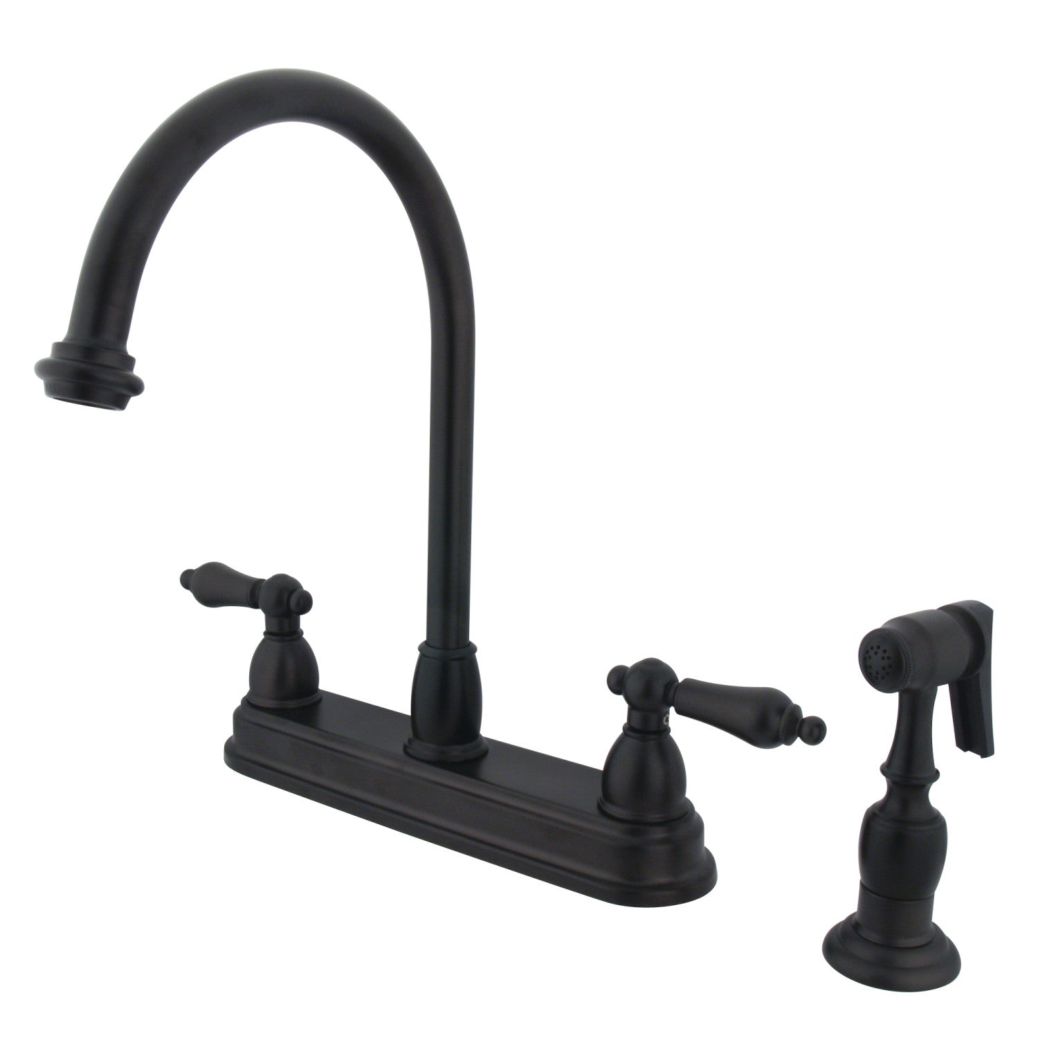 Kingston Heirloom KB3755ALBS - Robinet de cuisine central à deux poignées de restauration 4 trous 8" avec pulvérisateur en laiton, bronze frotté à l'huile
