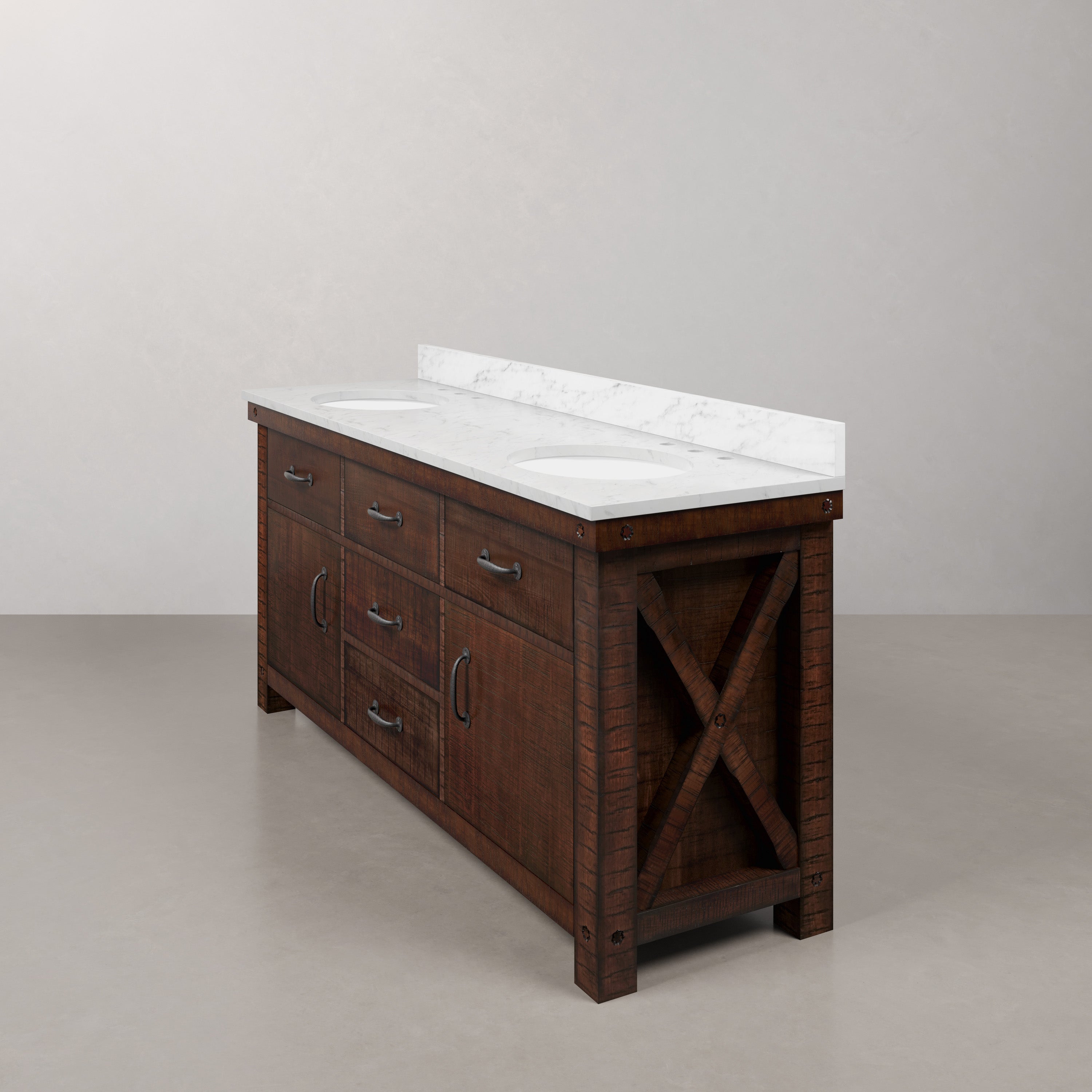 Kingston Luxe AB72CW03RS - 72 in. x 22 in. Bathroom Vanity Marble Top and White Basin, Rustic Sierra