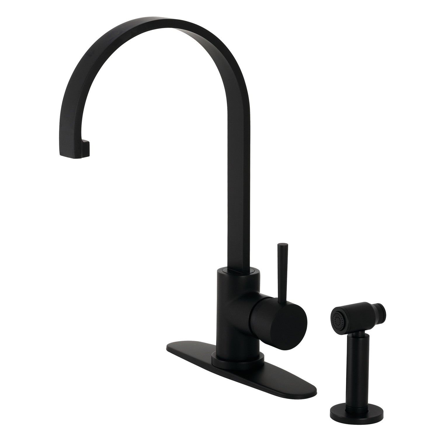 Kingston Sona LS8710DLBS - Concord Robinet de cuisine à trou simple poignée 1-or-3 avec pulvérisateur latéral en laiton, noir mat