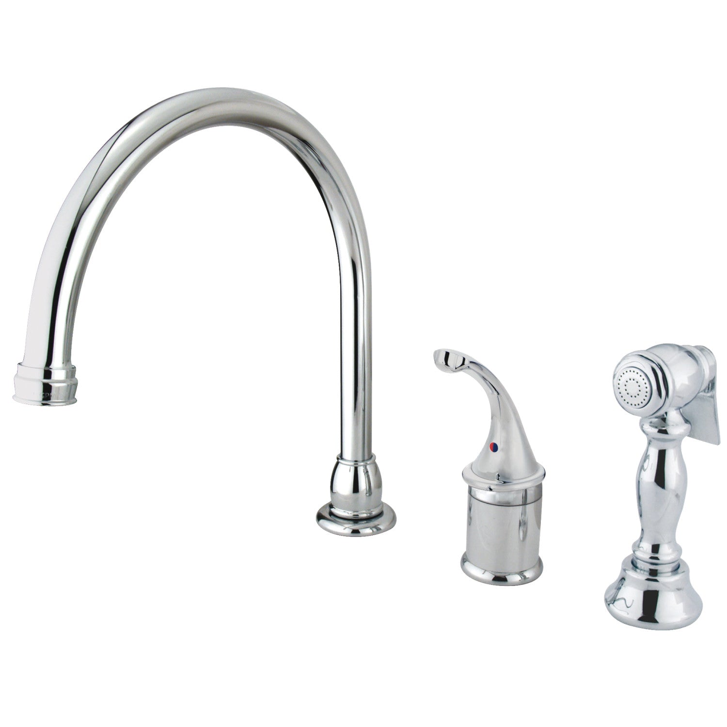 Kingston Tulare KB3811GLBS - Robinet de cuisine à une poignée géorgienne 3 trous avec pulvérisateur en laiton, chrome poli