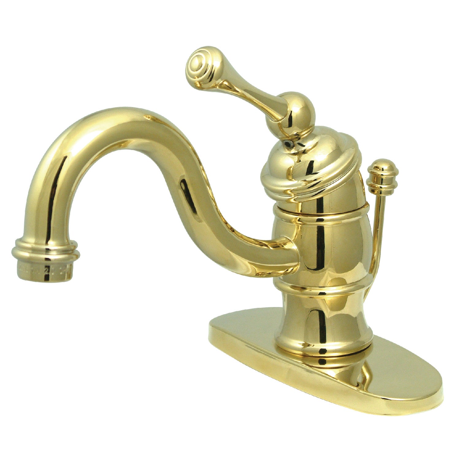 Kingston Heirloom KB3402BL - Robinet de salle de bains à une poignée victorienne 1 trou avec plaque de pont et drain à tirette, laiton poli
