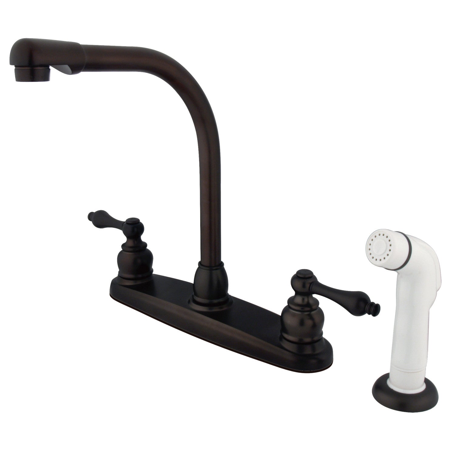 Kingston Tulare KB715AL - Victorian à deux poignées 4 trous 8" Centerset Robinet de cuisine avec pulvérisateur latéral, bronze frotté à l'huile