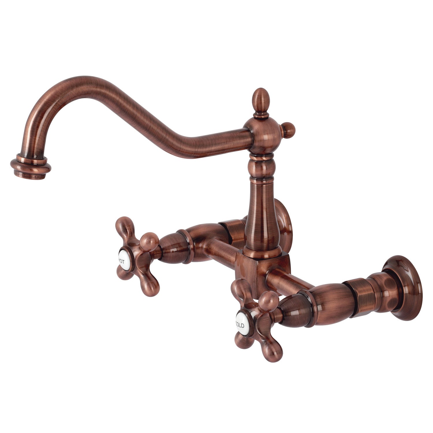 Kingston Heirloom KS124AXAC - Robinet de cuisine à deux poignées Heritage 2 trous Wall Mount Bridge, cuivre antique