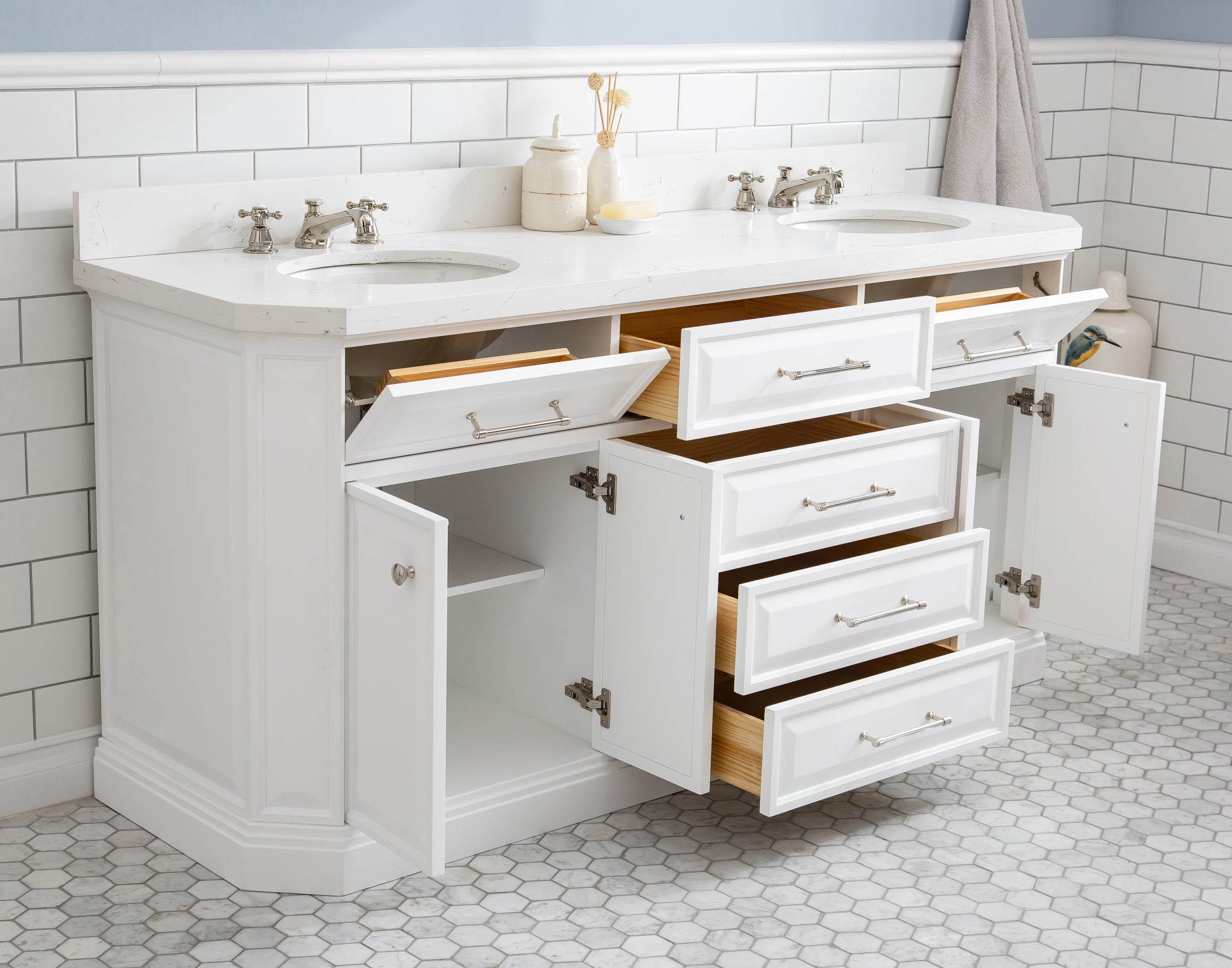 Kingston Luxe PA72QZ05PW - 72 in. x 22 in. Bathroom Vanity Quartz Top and White Basin, Pure White