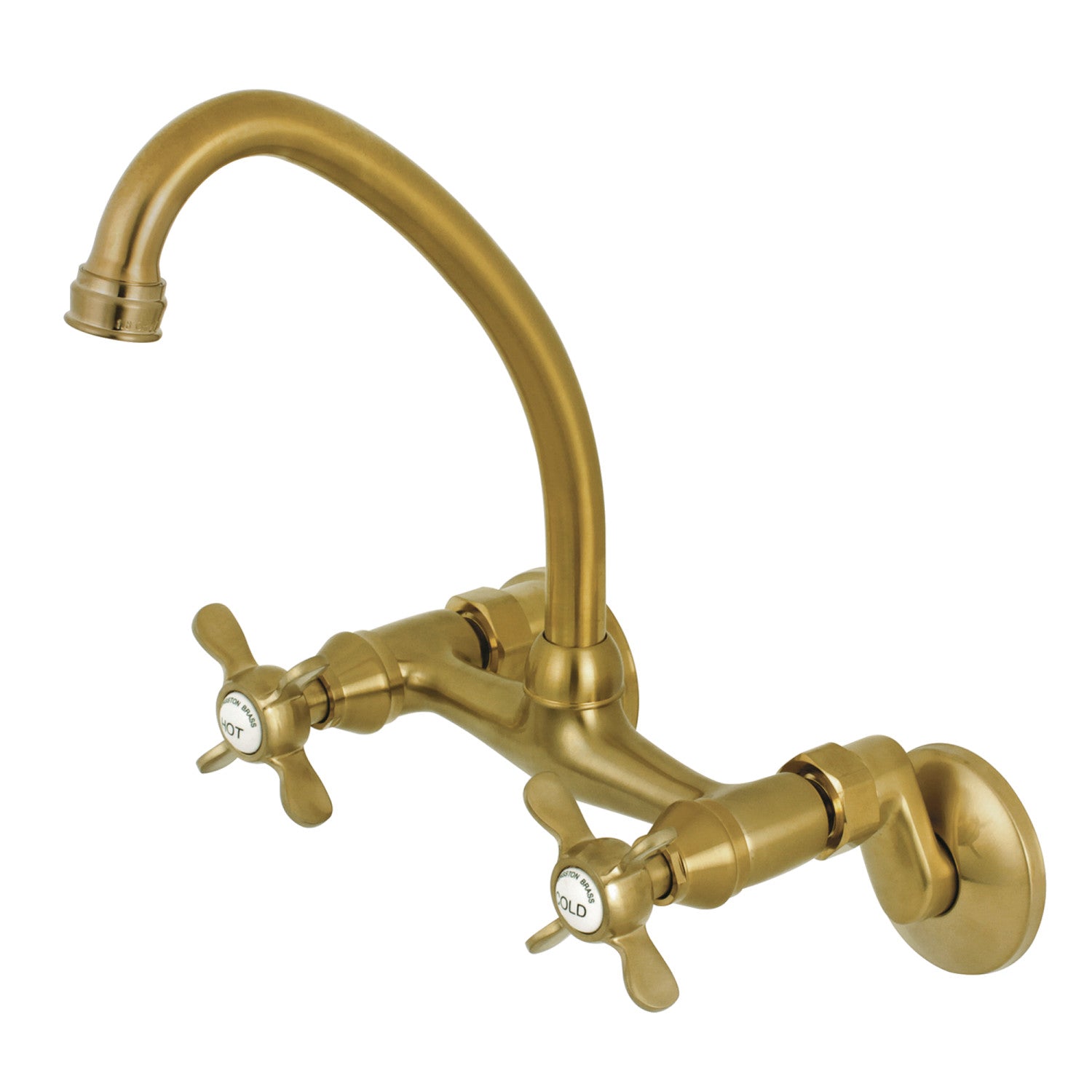 Kingston Heirloom KS114SB - Robinet de cuisine à deux poignées 2 trous Wall Mount Bridge, laiton brossé