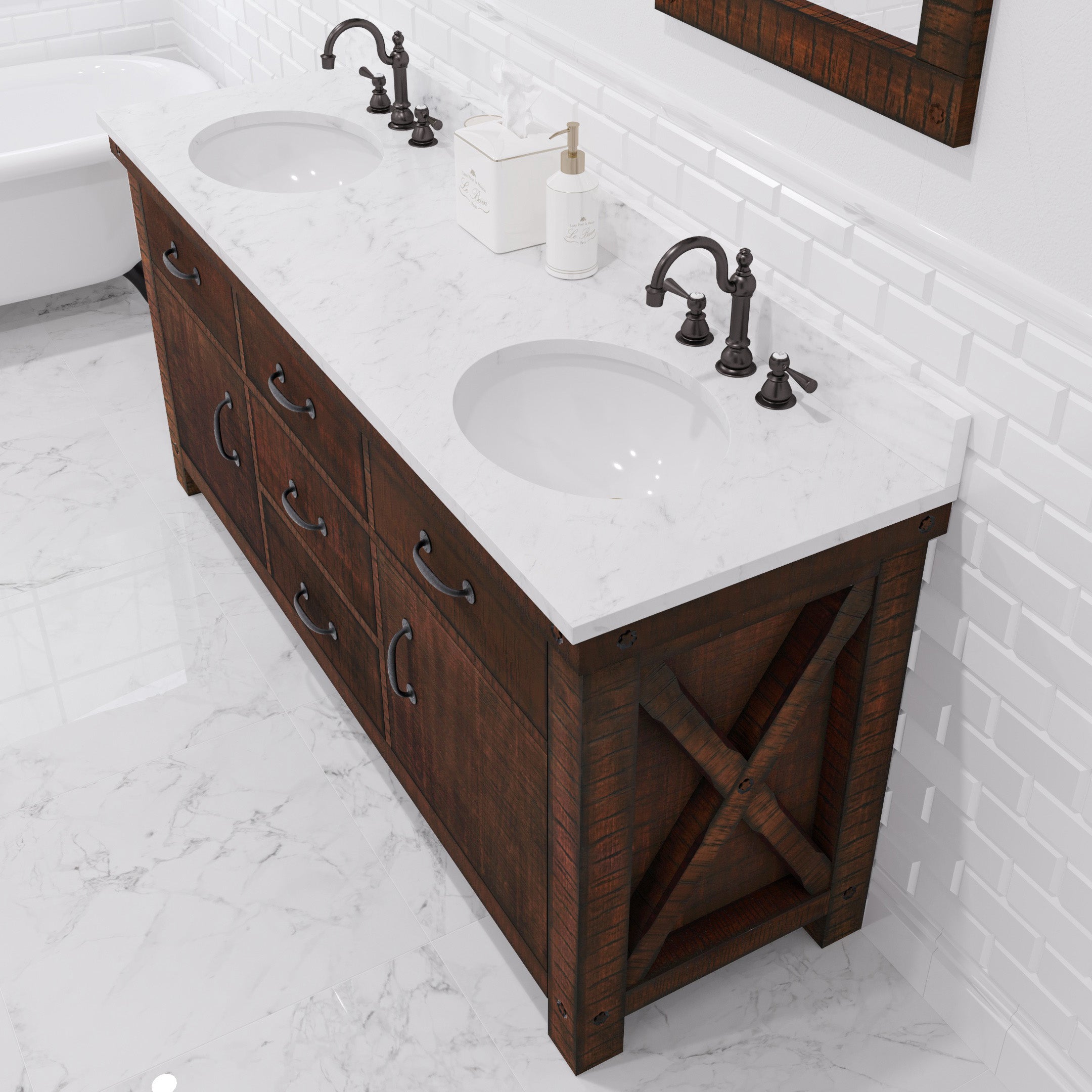 Kingston Luxe AB72CW03RS - 72 in. x 22 in. Bathroom Vanity Marble Top and White Basin, Rustic Sierra