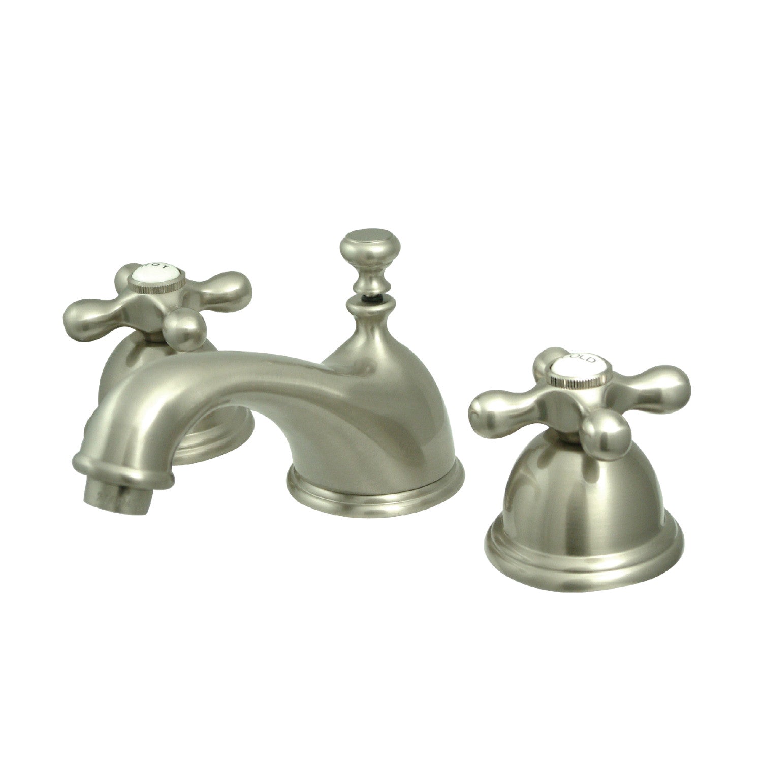 Kingston Heirloom KS3968AX - Robinet de salle de bains à entraxe large à deux poignées de restauration 3 trous avec éclat en laiton, nickel brossé