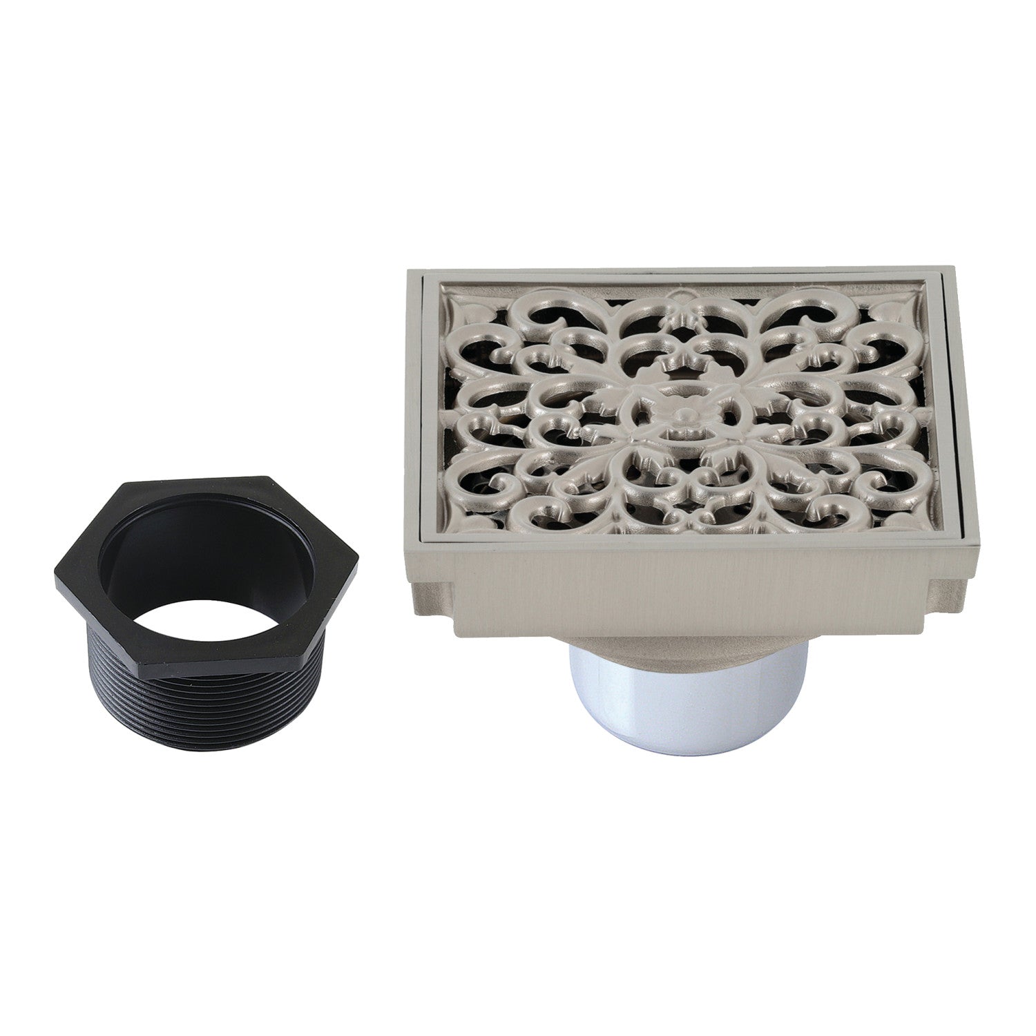Kingston Watercourse BSF9771BN 4-Inch Brass Square Grid Shower Drain with Hair Strainer, Brushed Nickel