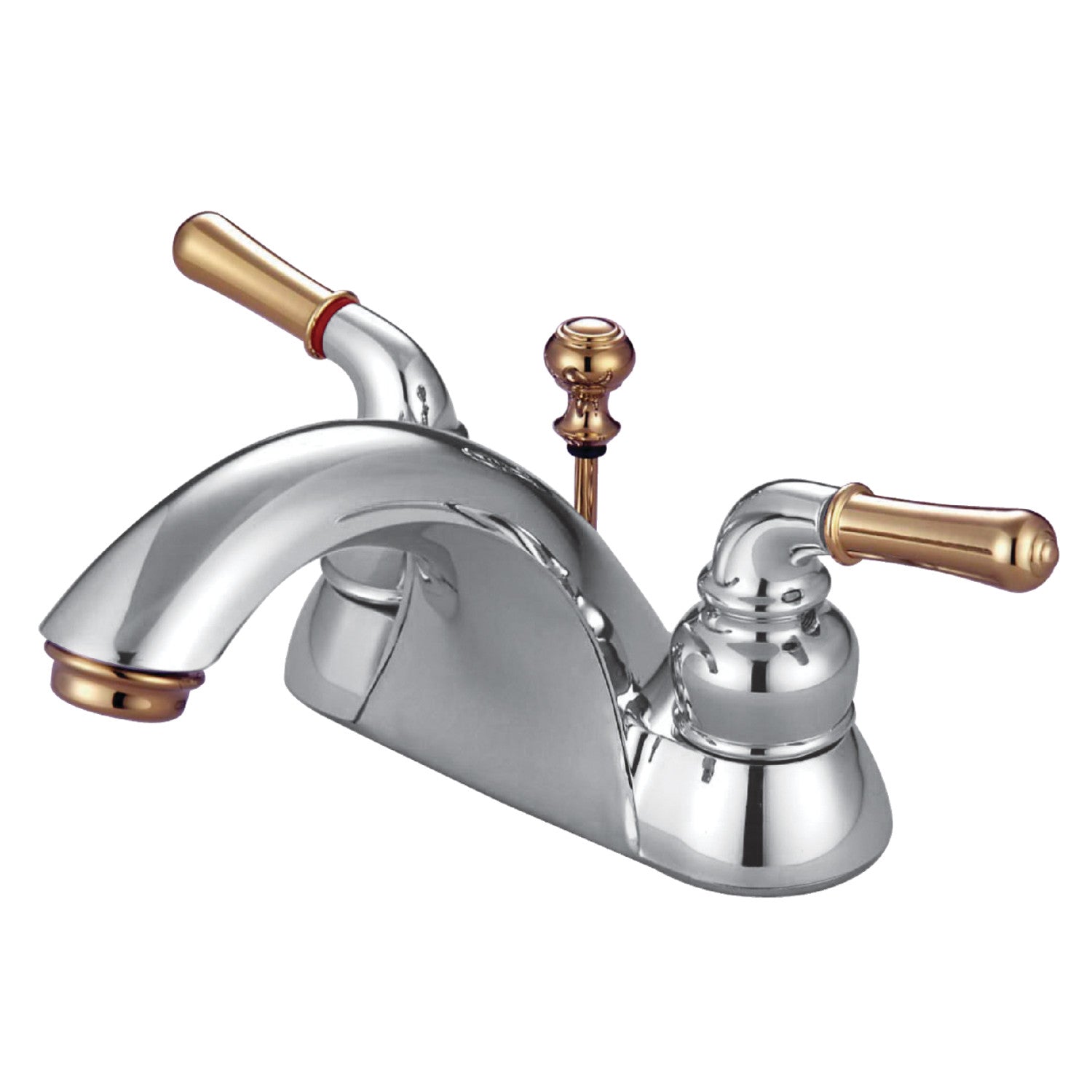 Kingston Tulare KB2624 - Naples Double-Handle 3-Hole Deck Mount 4-Inch Centerset Bathroom Faucet with ABS Pop-Up Drain, Polished Chrome/Polished Brass