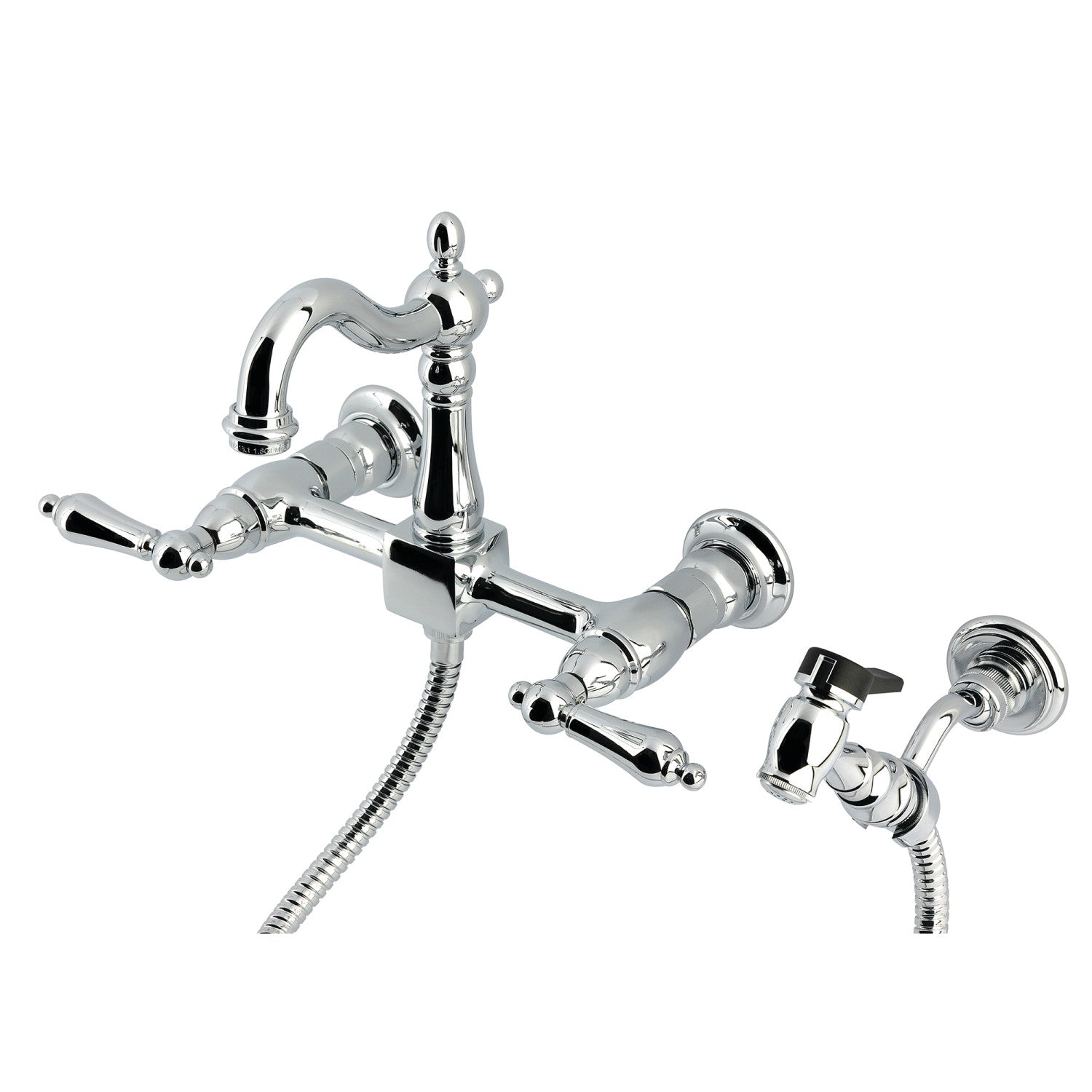 Kingston Heirloom KS2441ALBS - Robinet de cuisine à deux poignées Heritage 3 trous avec pulvérisateur en laiton, chrome poli