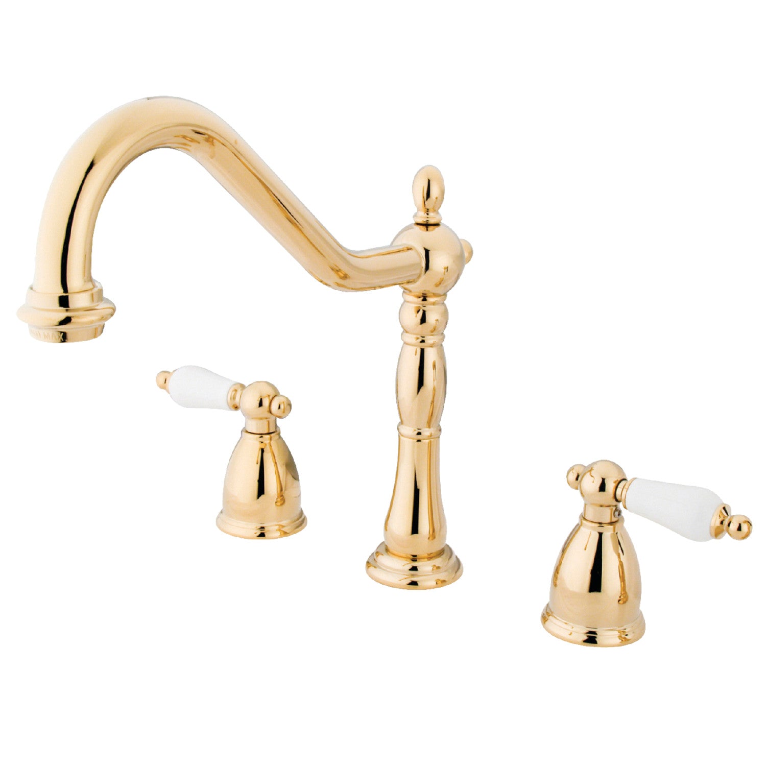 Kingston Heirloom KB1792PLLS - Robinet de cuisine à double poignée Heritage 3 trous, laiton poli