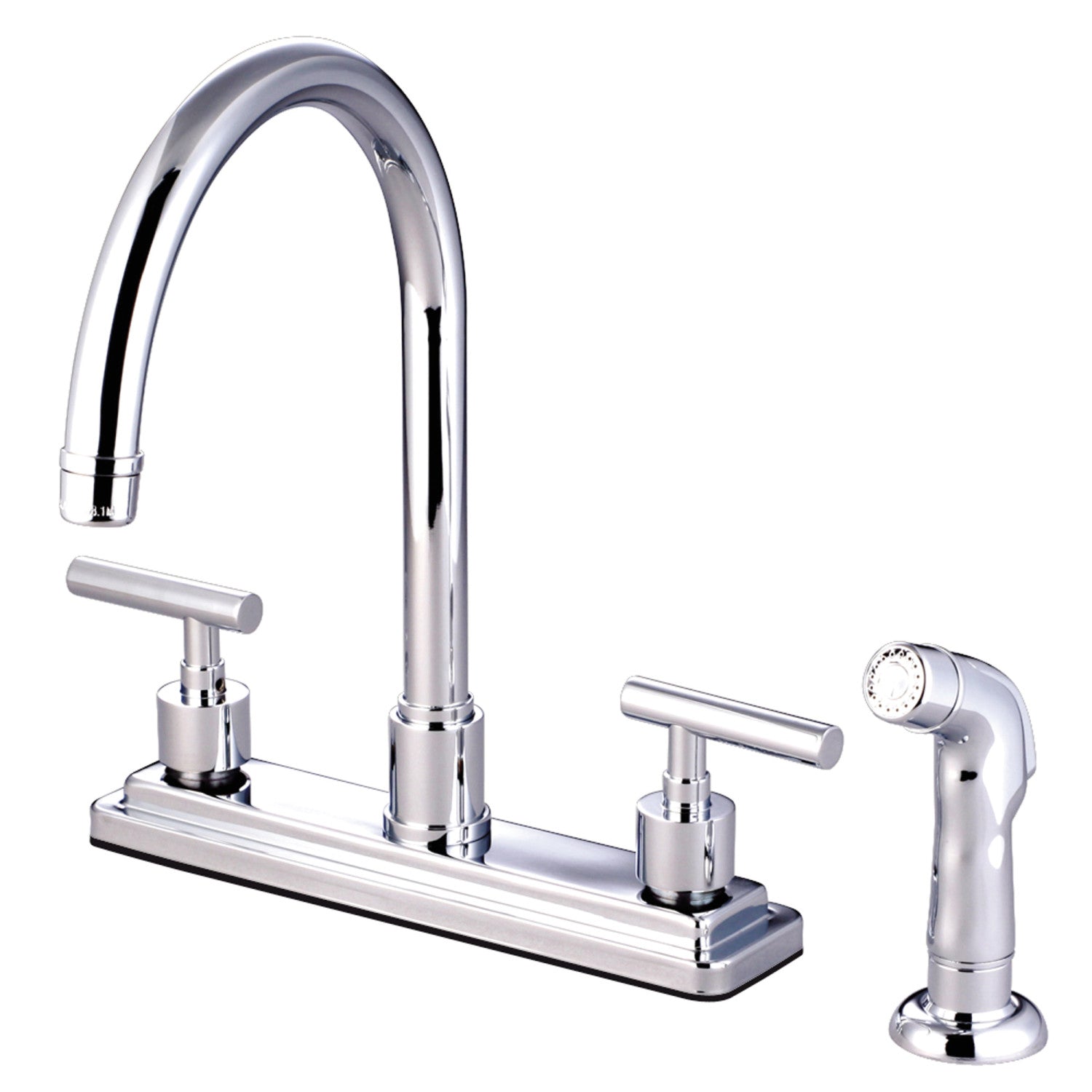 Kingston Sona KS8791CML - Robinet de cuisine central à deux poignées 4 trous 8" avec pulvérisateur latéral, chrome poli
