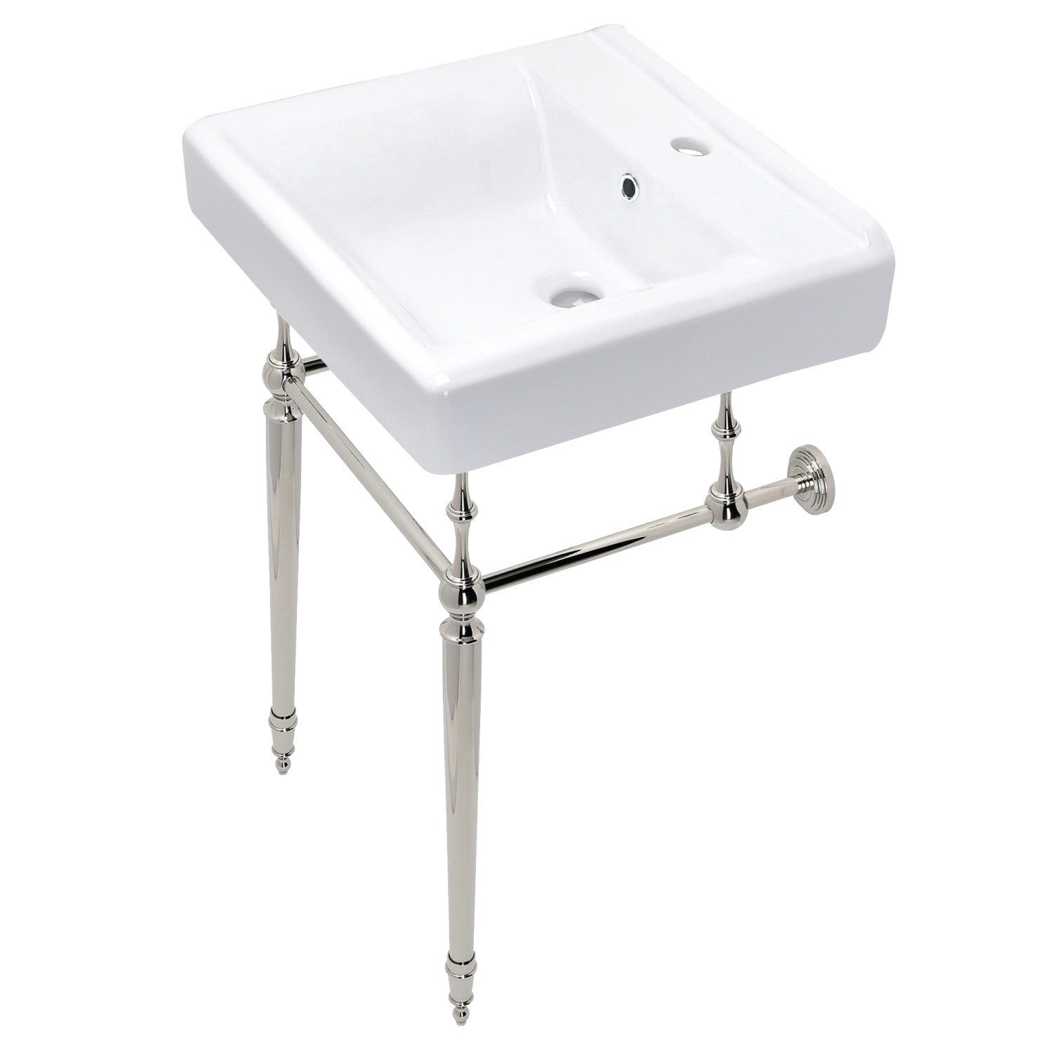 Kingston Heirloom KVPB2018W16 - Edwardian 20-Inch Porcelain Console Sink with Brass Legs (1-Hole), White/Polished Nickel