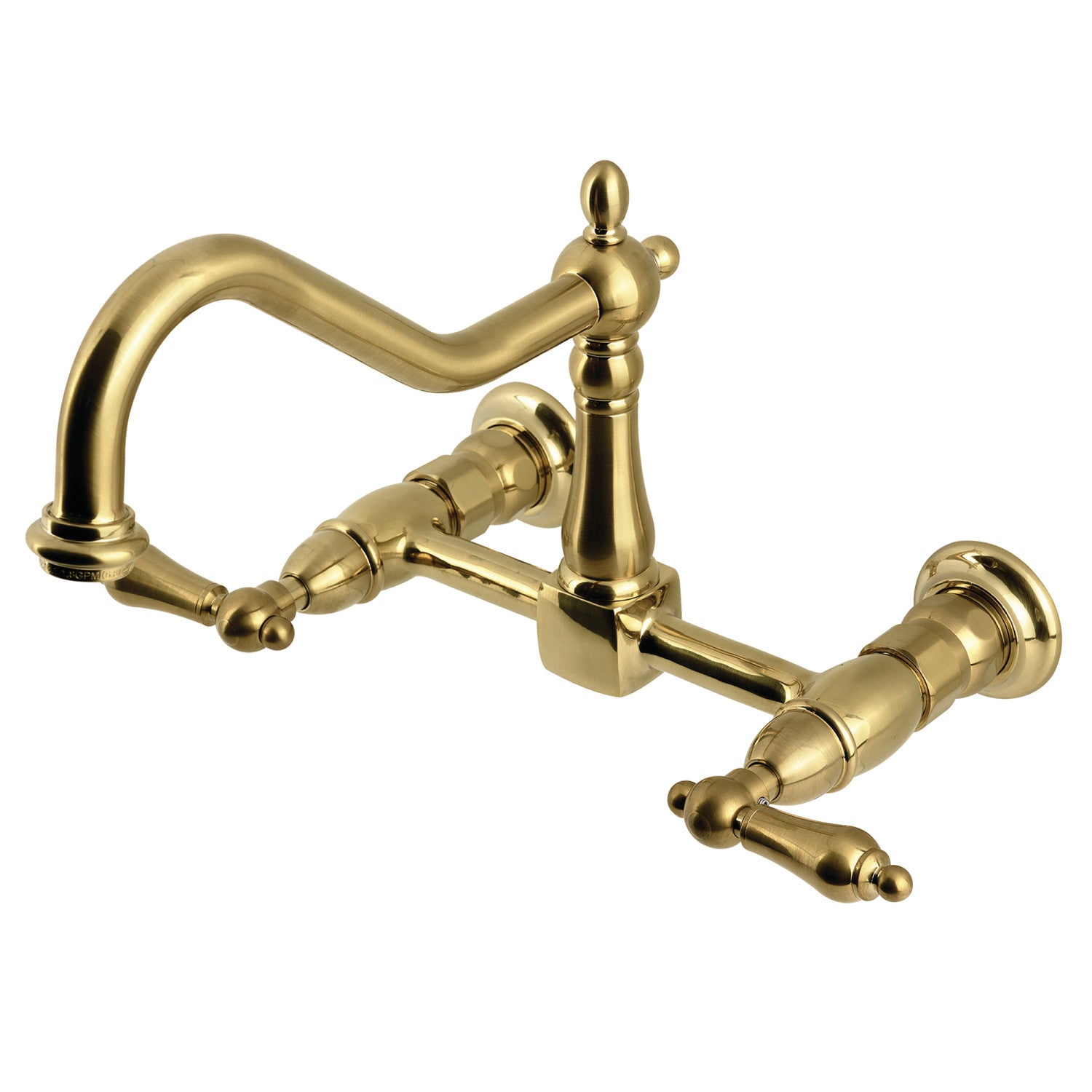 Kingston Heirloom KS1247AL - Robinet de cuisine à deux poignées Heritage 2 trous Wall Mount Bridge, laiton brossé