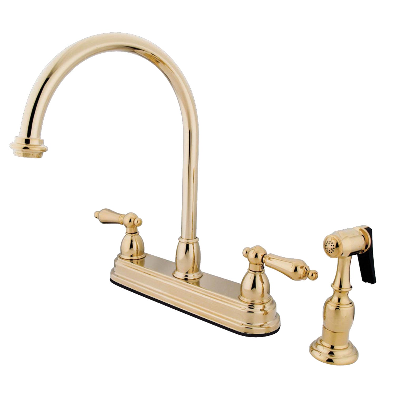 Kingston Heirloom KB3752ALBS - Robinet de cuisine central à deux poignées 4 trous 8" avec pulvérisateur en laiton poli