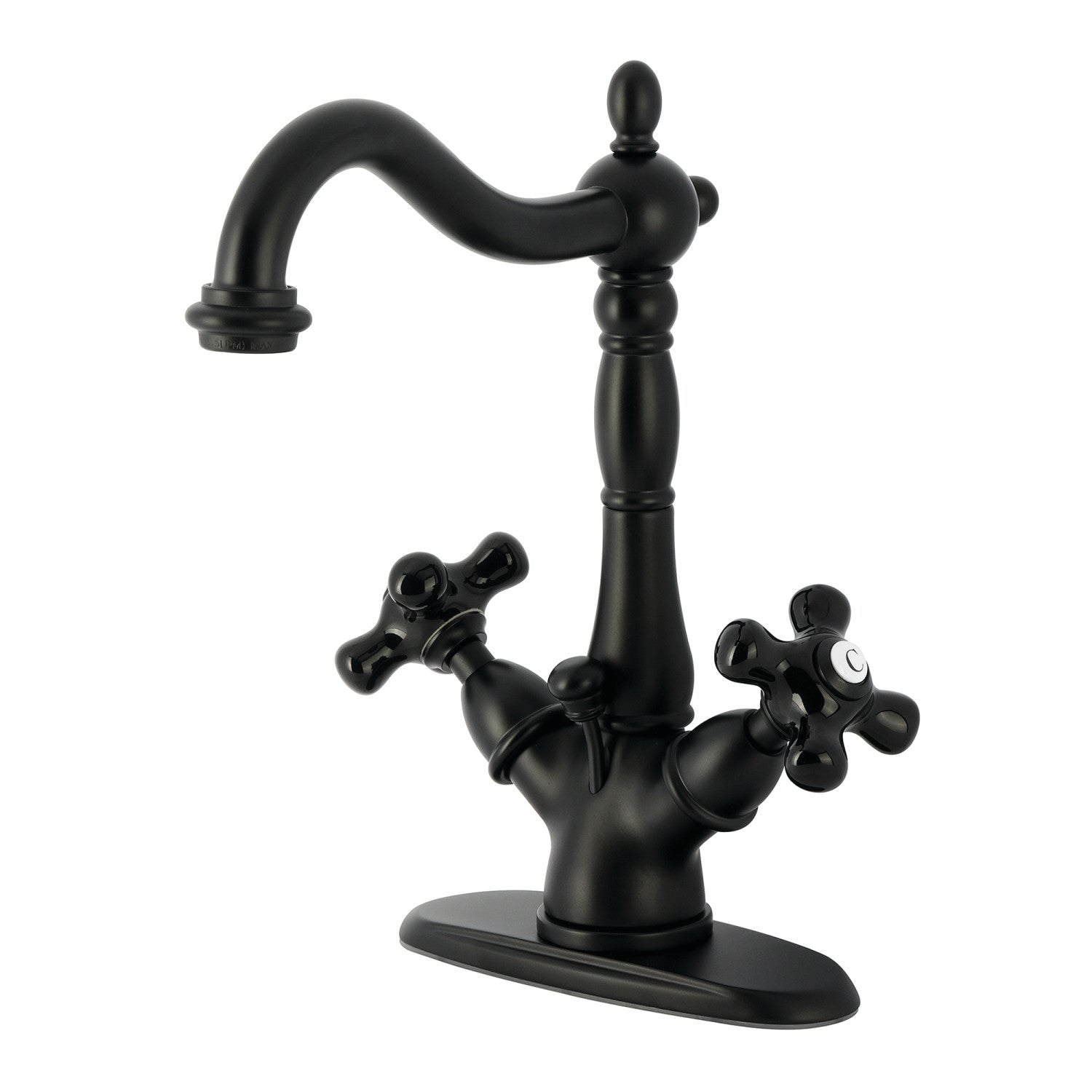 Kingston Heirloom KS1430PKX - Duchesse Double-poignée 1-or-3 Trou montage sur plage 4-Inch Centerset Robinet de salle de bains avec laiton à tirette, noir mat