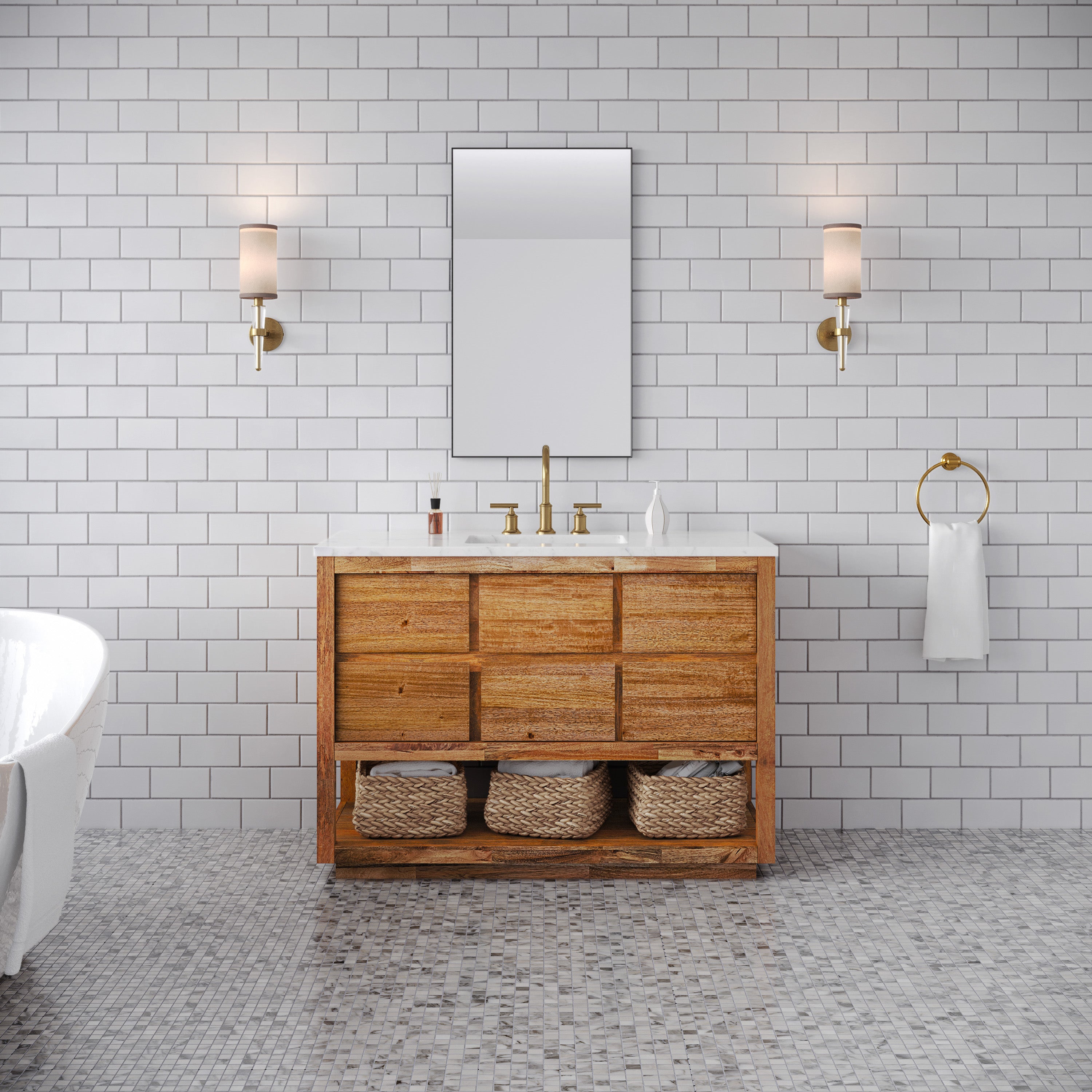 Kingston Luxe OA48CW00MW - 48 in. x 22 in. Bathroom Vanity Single Sink with White Marble Top and White Basin, Mango Wood