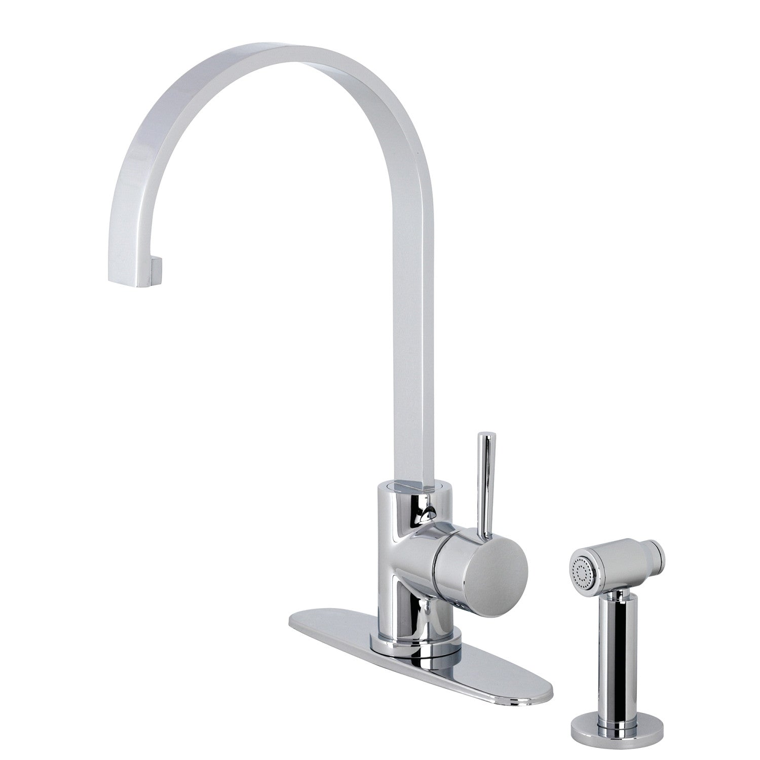 Kingston Sona LS8711DLBS - Concord Robinet de cuisine à trou simple poignée 1-or-3 avec pulvérisateur latéral en laiton, chrome poli