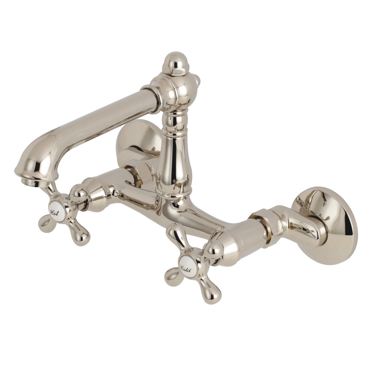 Kingston Tulare KS7226AX - Robinet de cuisine à deux poignées de pays anglais 2 trous Wall Mount Bridge, nickel poli