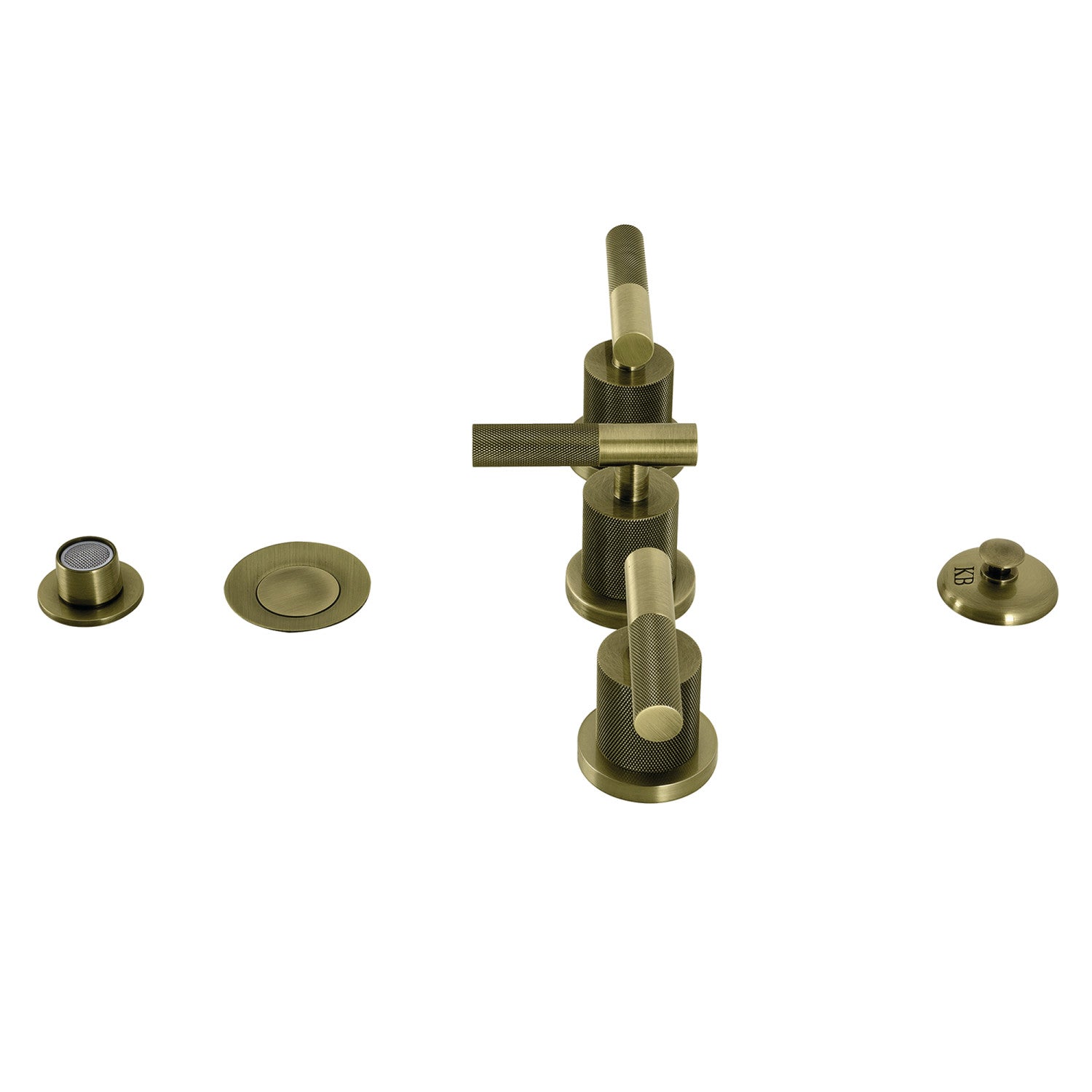 Kingston Sona KB6323KNL - Robinet de bidet convergent à trois poignées avec poignée moletée et à tirette en laiton, laiton antique