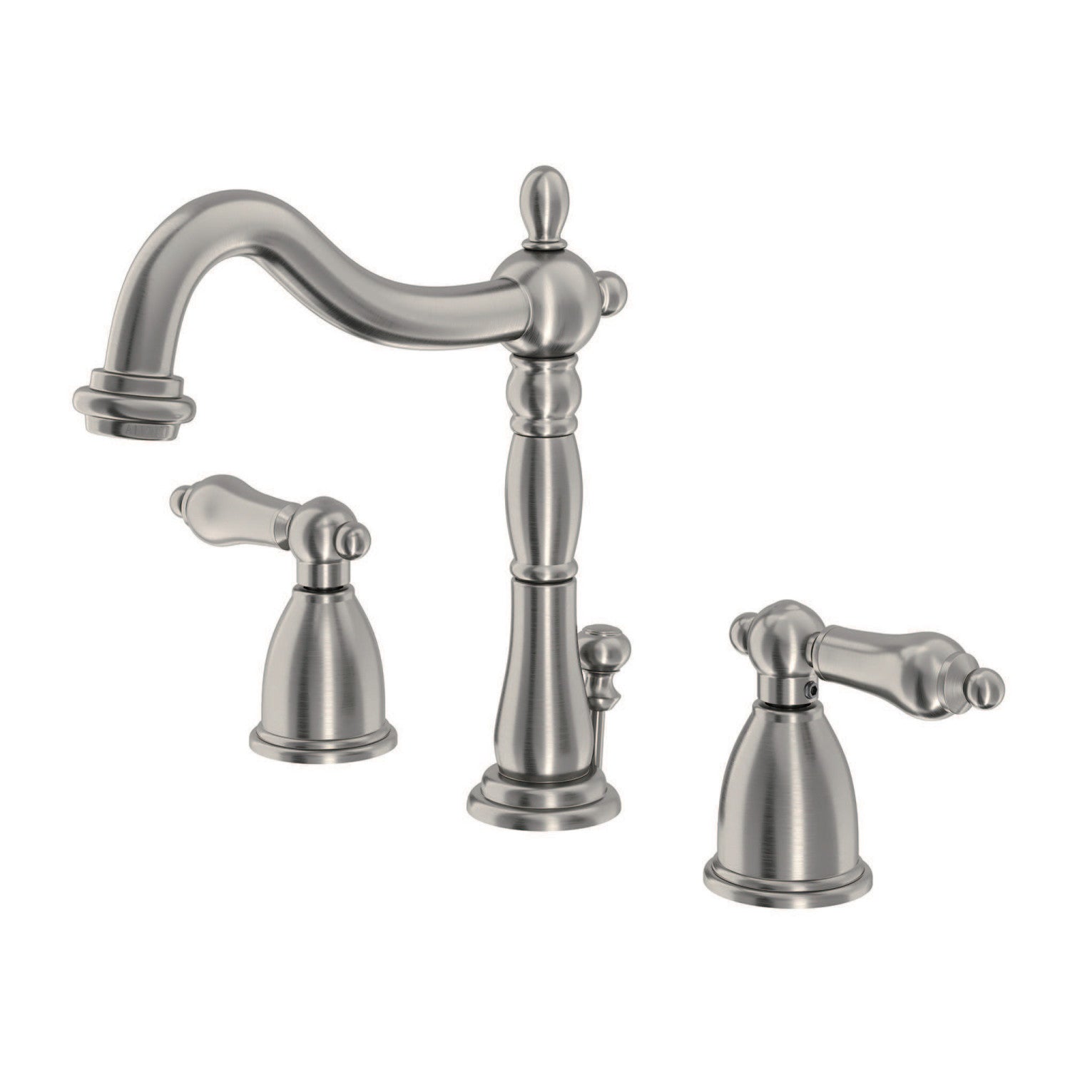 Kingston Heirloom KB1978AL - Heritage Two-Handle 3-Hole Deck Mount Widespread Bathroom Faucet with Pop-Up Drain, Brushed Nickel