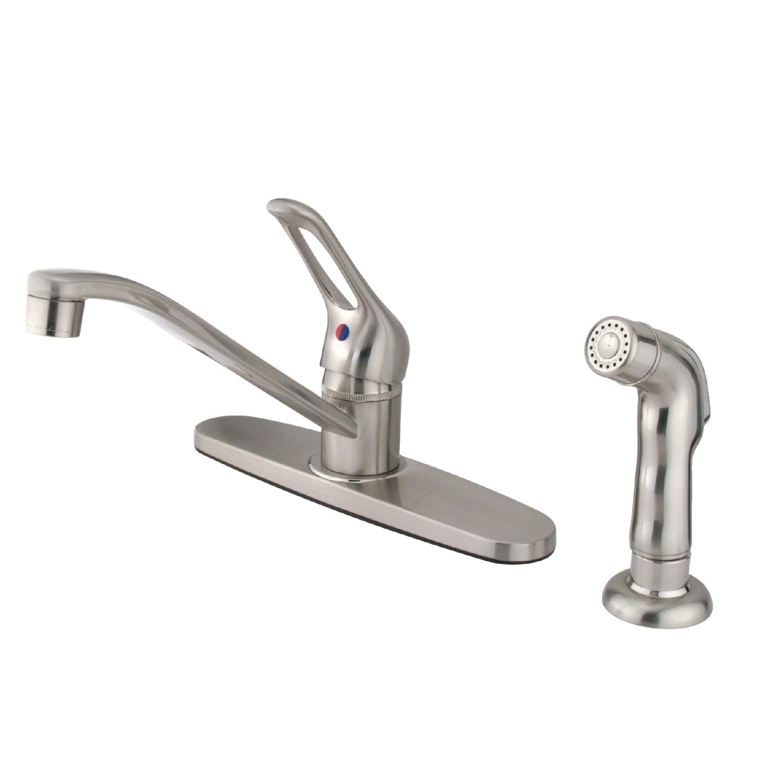 Kingston Tulare FB562SNSP - Wyndham One-Handle 4 trous 8 Robinet de cuisine central avec pulvérisateur latéral, nickel brossé