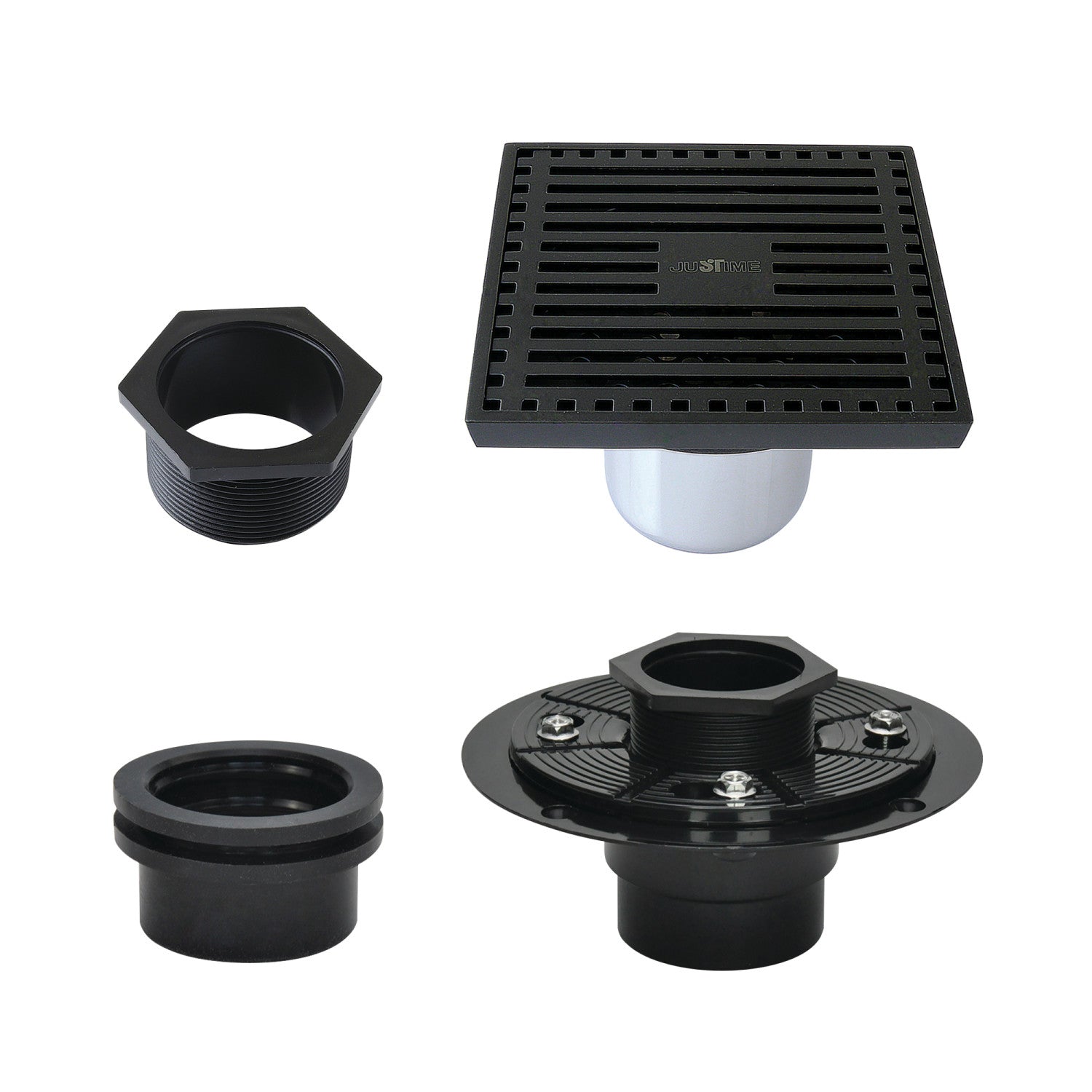 Kingston Watercourse BSFK4464MB 4-Inch Brass Square Grid Shower Drain with Hair Strainer and Base Flange, Matte Black